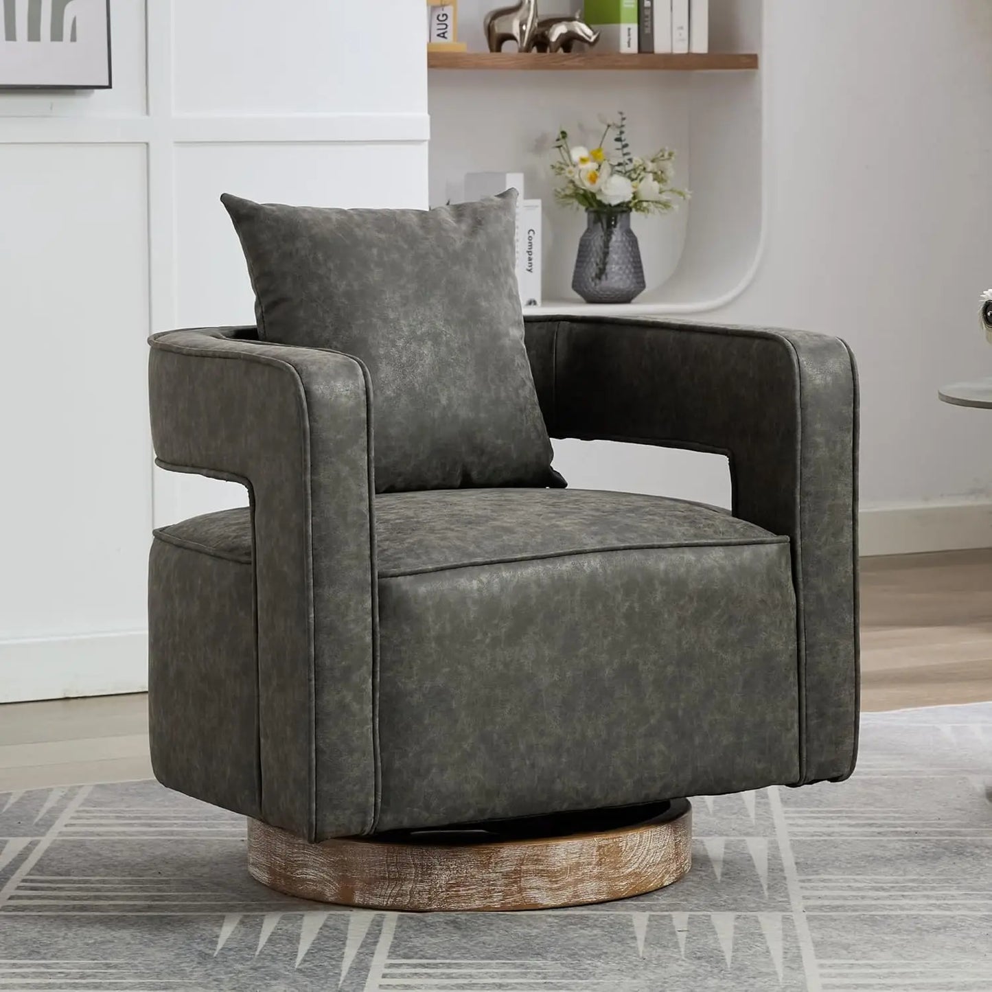 Upholstered Open Back Linen Barrel Chairs Set of 2 for Living Room