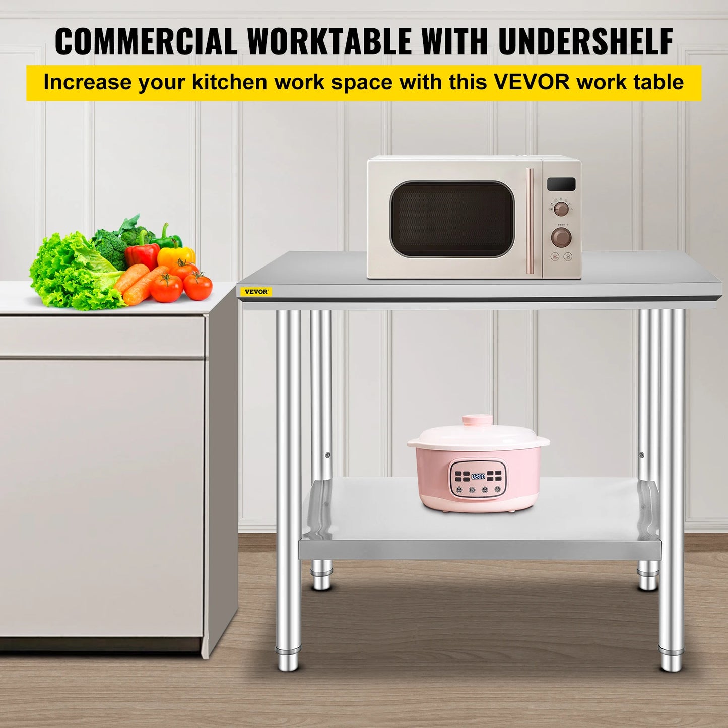Hygienic Stainless Steel Work Table With Undershelf