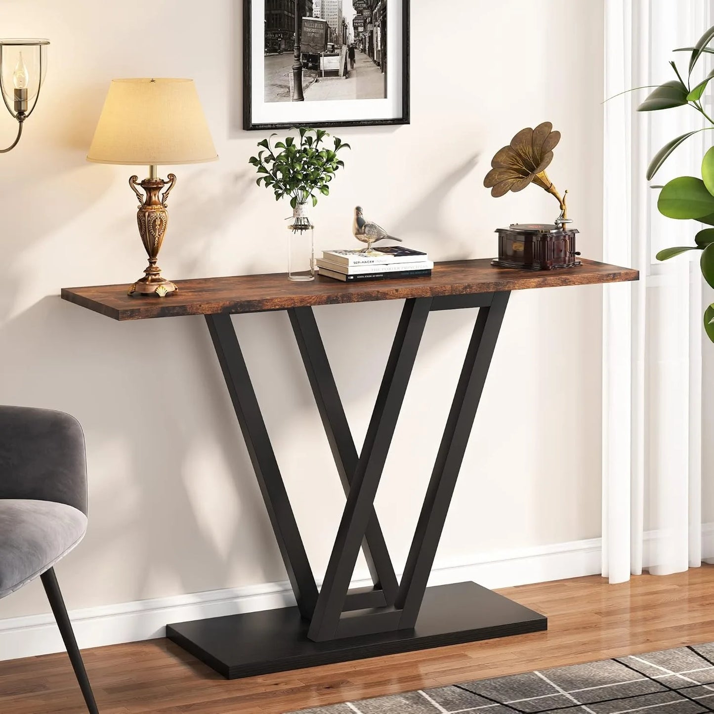 LITTLE TREE Industrial Console Table Hallway Entryway Sofa Table