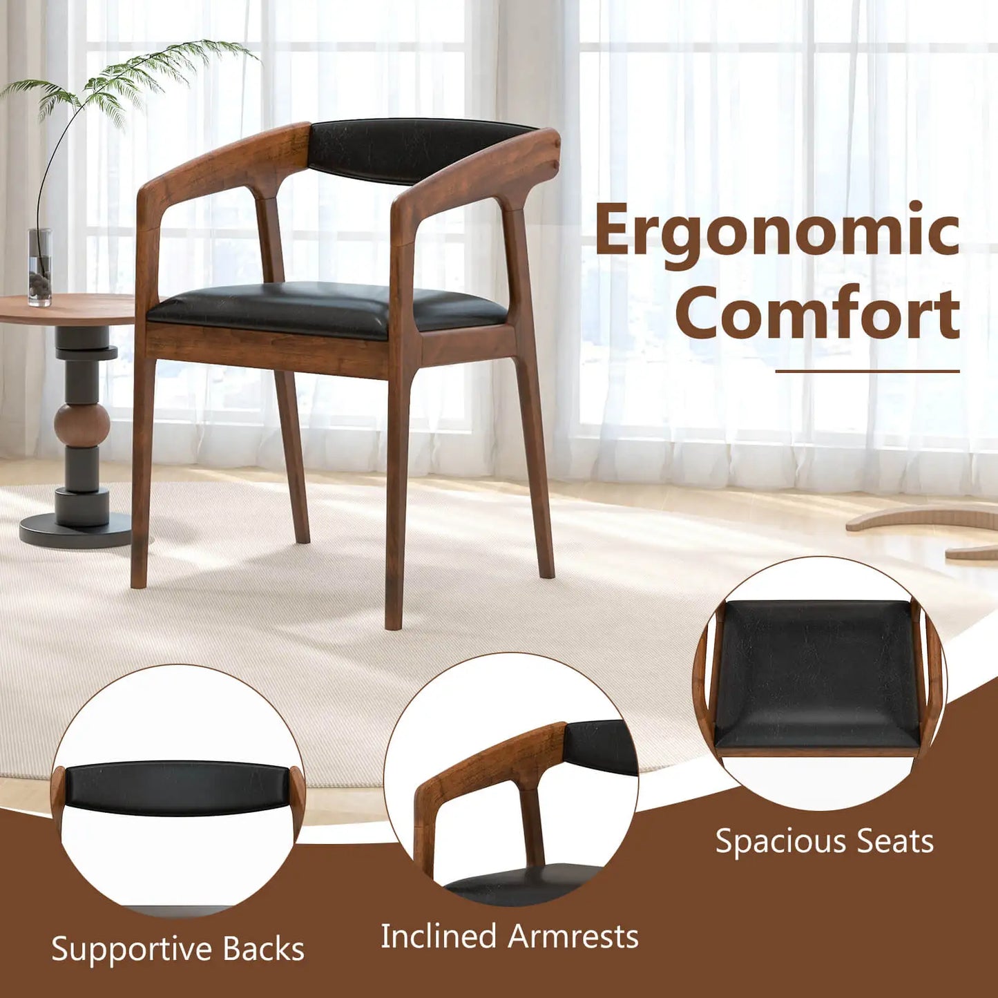 HOMASIS Set Of 4 PU Leather Accent Armchairs With Backrests