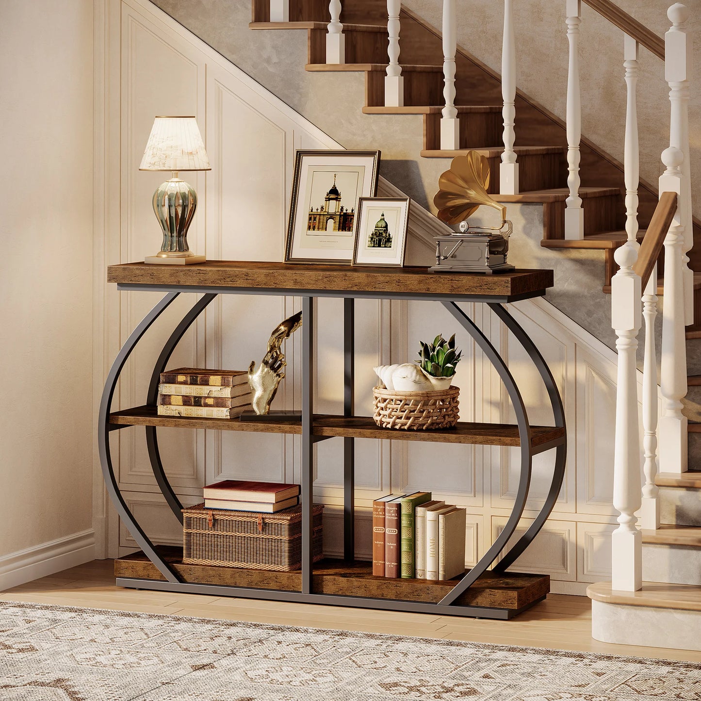 Tribesigns Industrial 3-Tier Console Table With Arched Frame