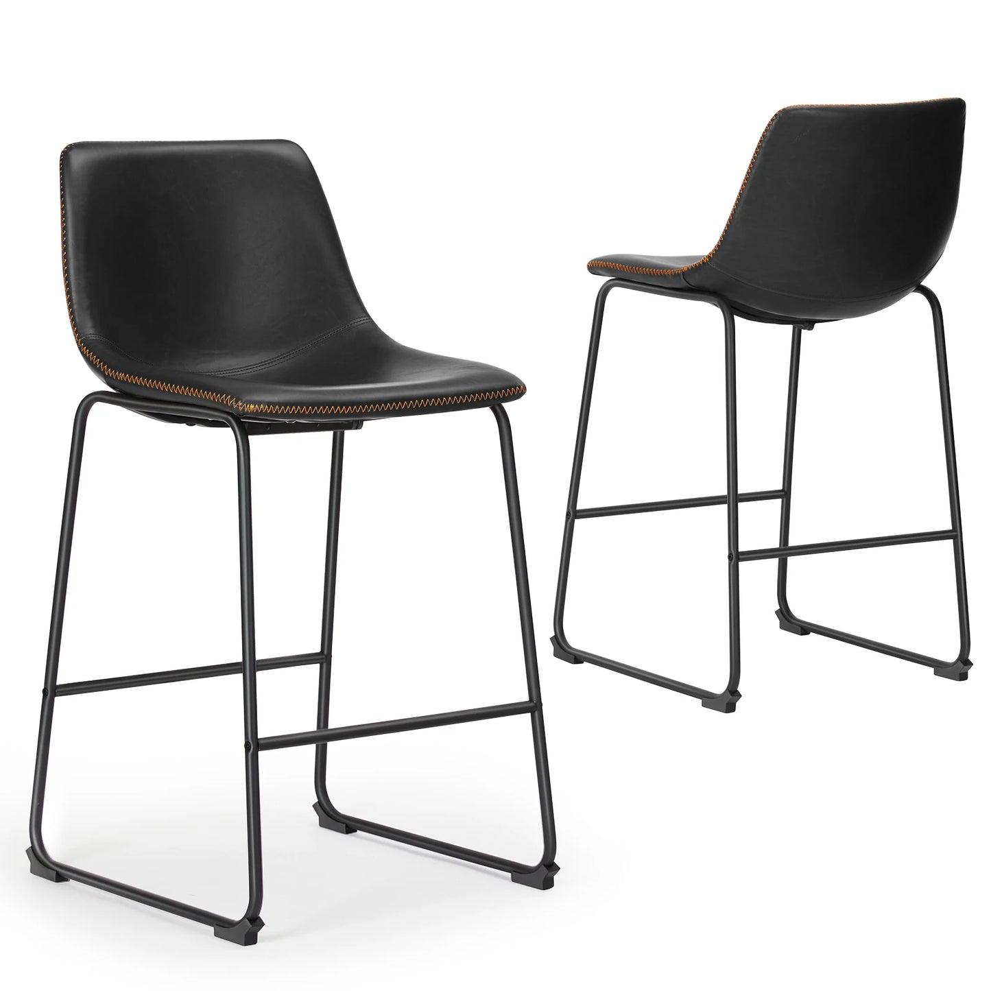 JHK Modern Faux Leather Counter Height Bar Stools Set of 2 High Barstools with Back and Metal Leg Bar Chairs for Kitchen Island