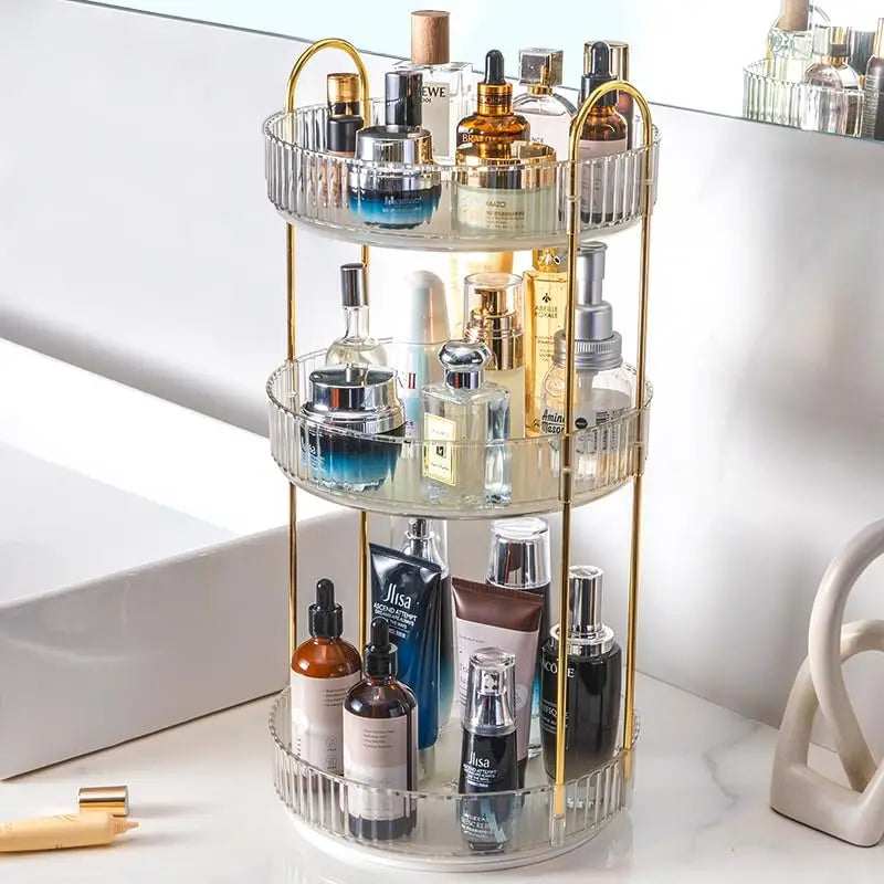 Rotating Makeup Organizer Three Tier Vanity Storage Clear Cosmetic Organizer