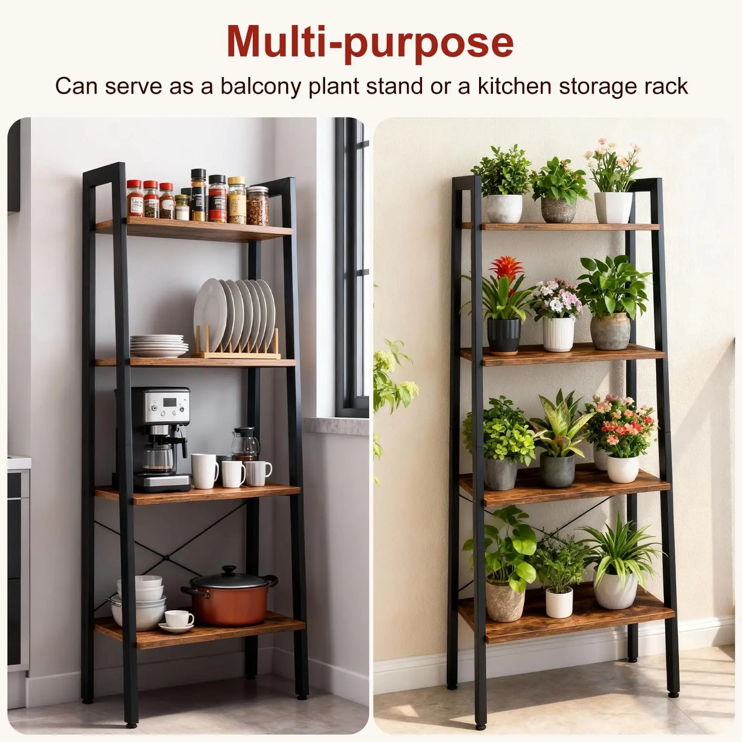 JHK 4-Tier Display Bookshelf Wooden Storage Standing Shelf Stable Frame Graduated Shelves for Organized Display for Living Room