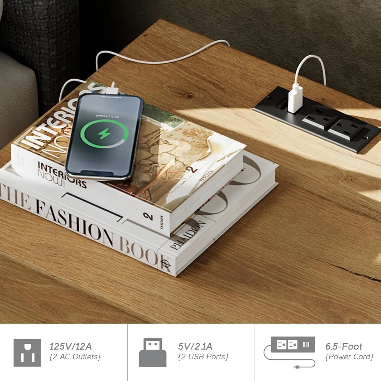 NONED Nightstands With Charging Station And 2 Drawers