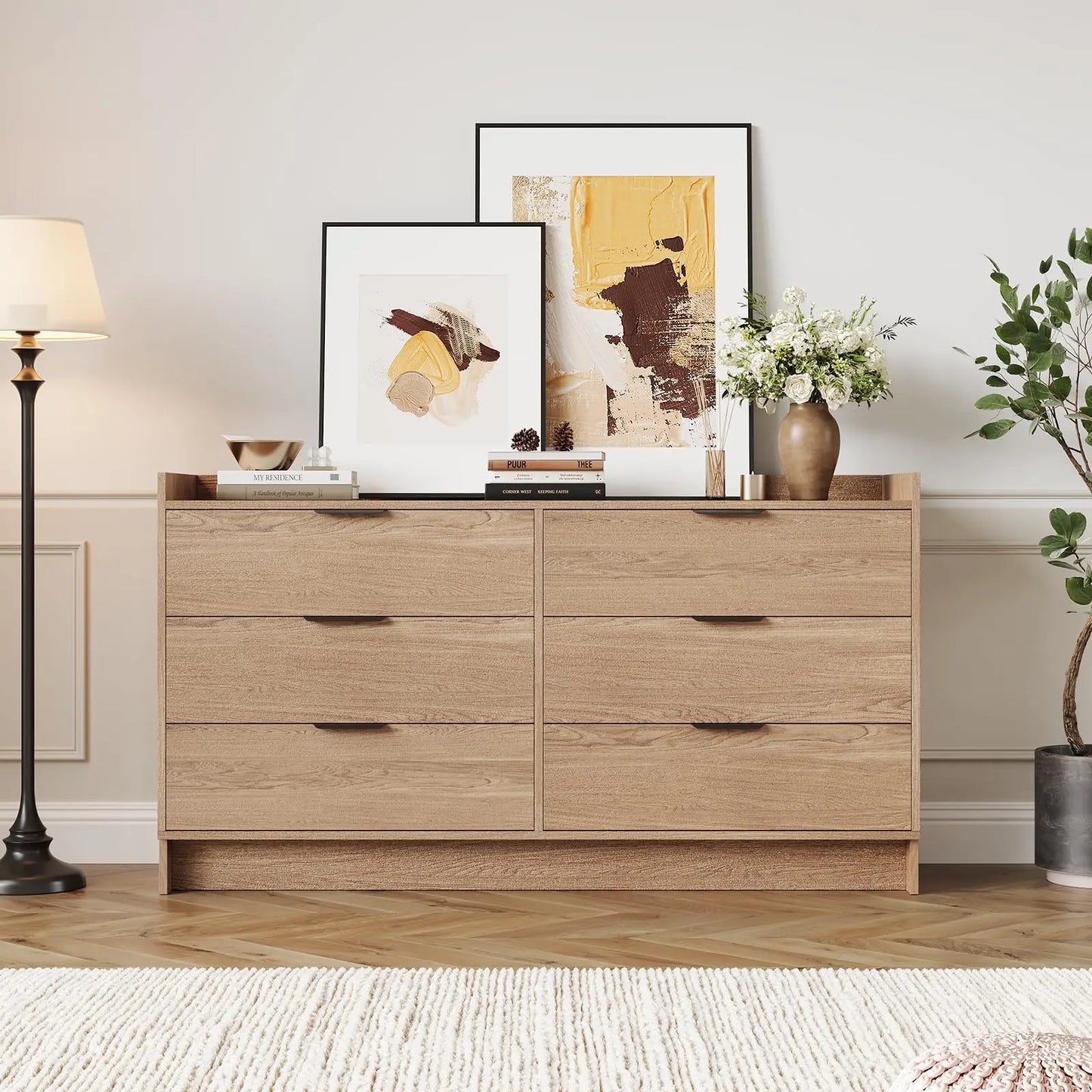 HiMISS Modern 6 Drawer Dresser And TV Stand Storage Cabinet