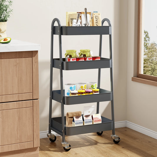 JHK 4 Tier Metal Kitchen Storage Cart With Lockable Wheels