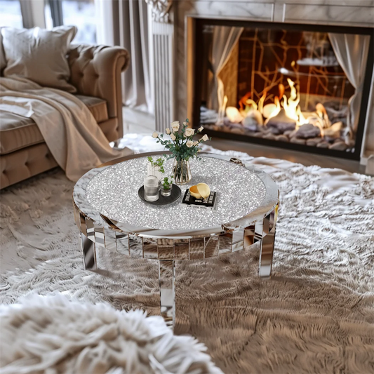 ARTLOGE Luxury Mirrored Coffee Table With Glass Top Living Room