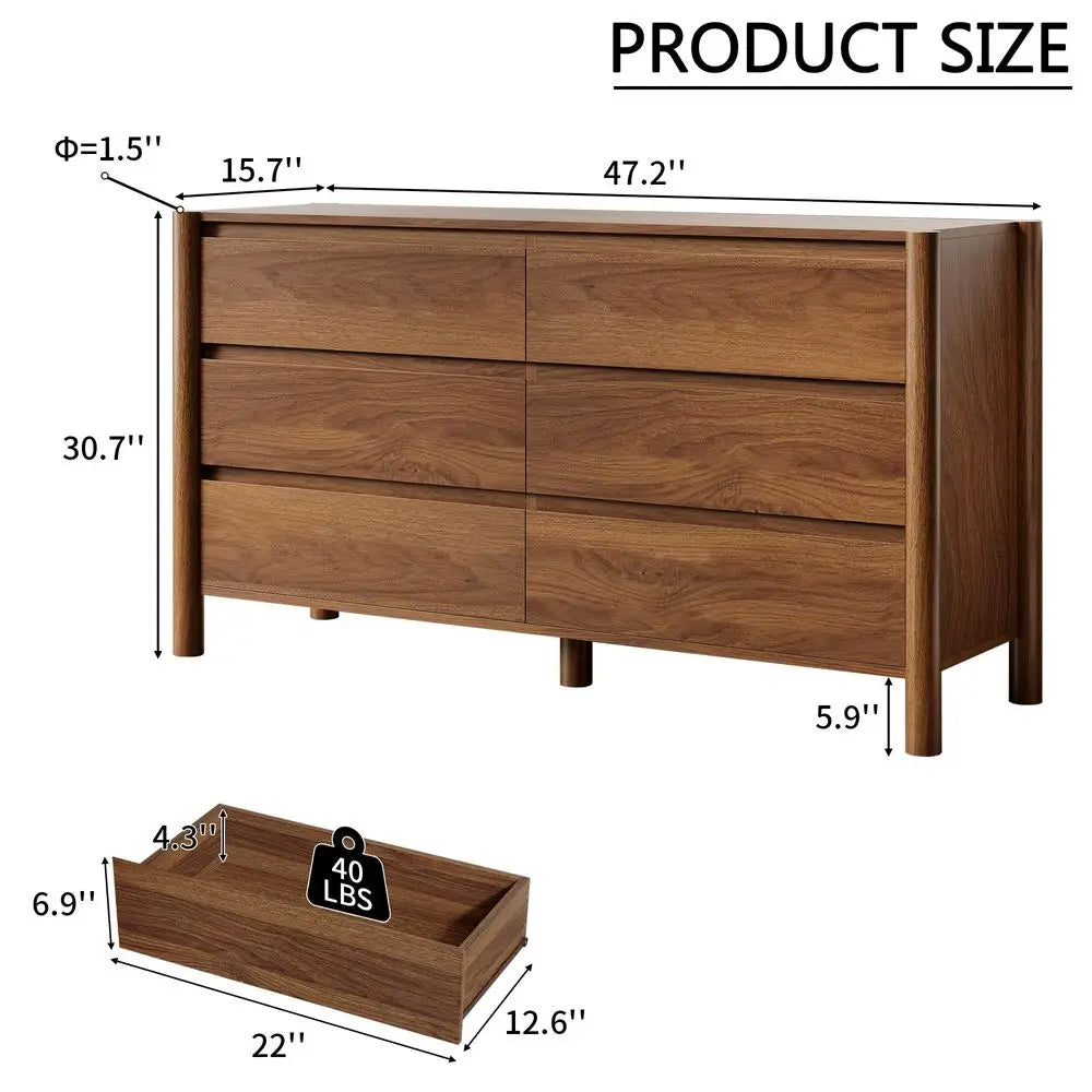 Six Drawer Dresser Farmhouse Storage Chest TV Stand Organizer