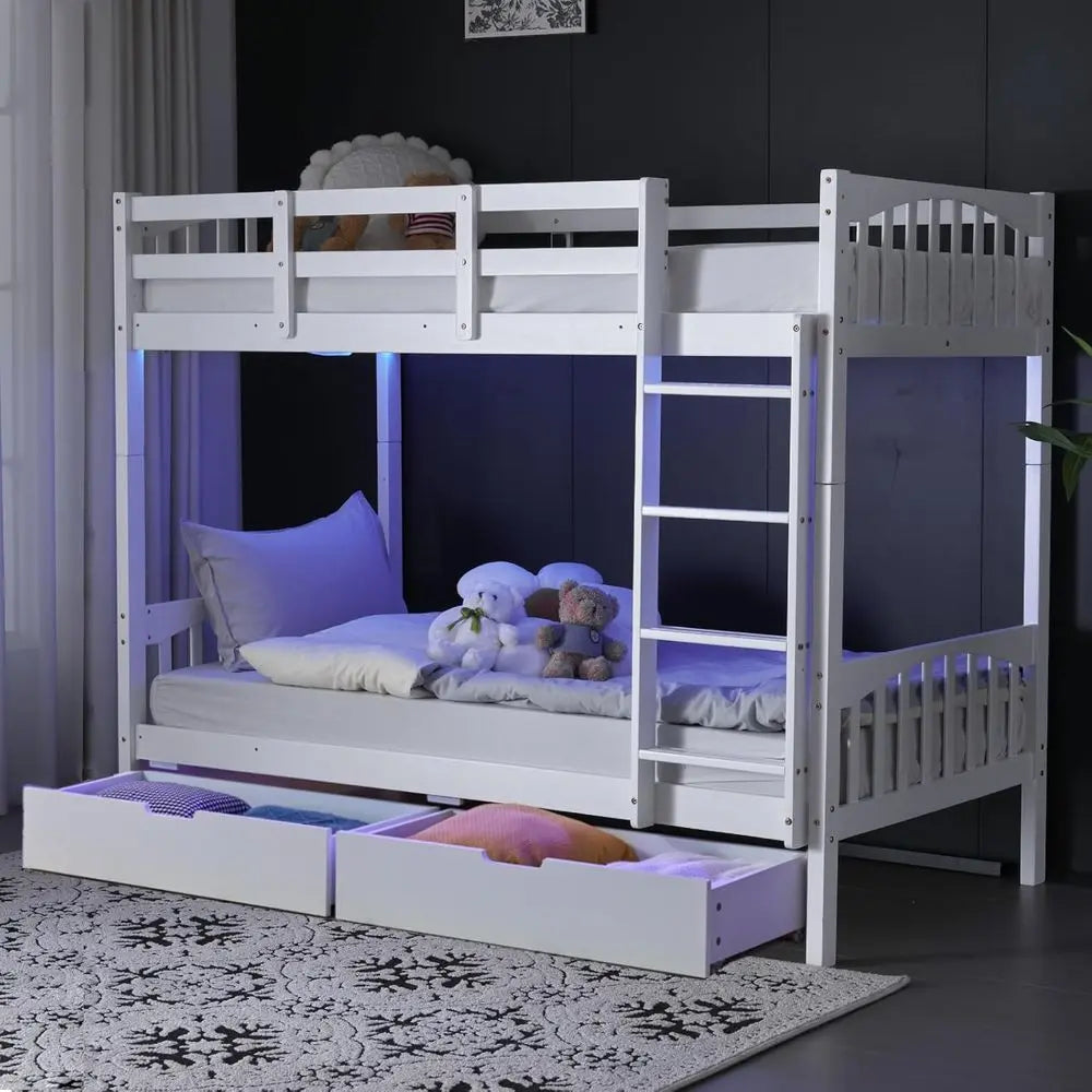 Bunk Bed With Storage Drawers RGB LED And Charging Station