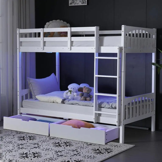 Bunk Bed With Storage Drawers RGB LED And Charging Station