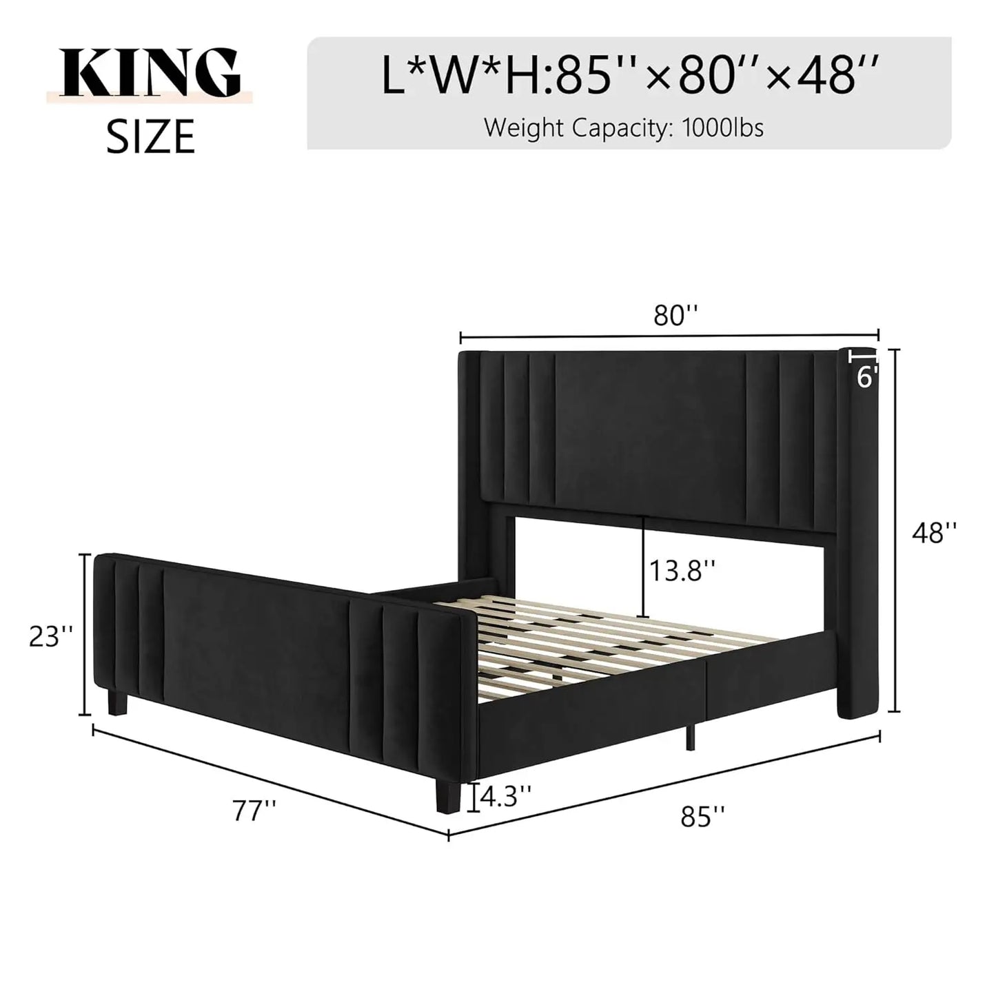 Velvet Upholstered Platform Bed Frame With Tufted Headboard