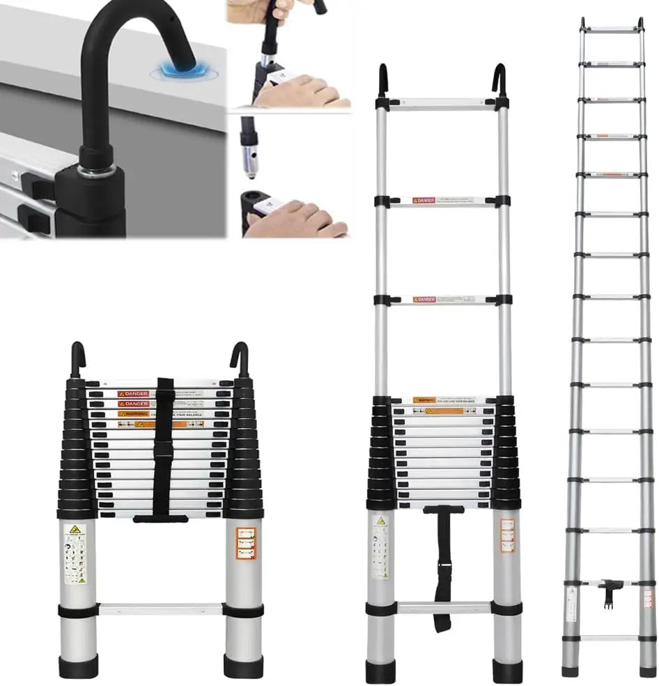 DayPlus Telescopic Ladder With Roof Hook Kit Aluminium