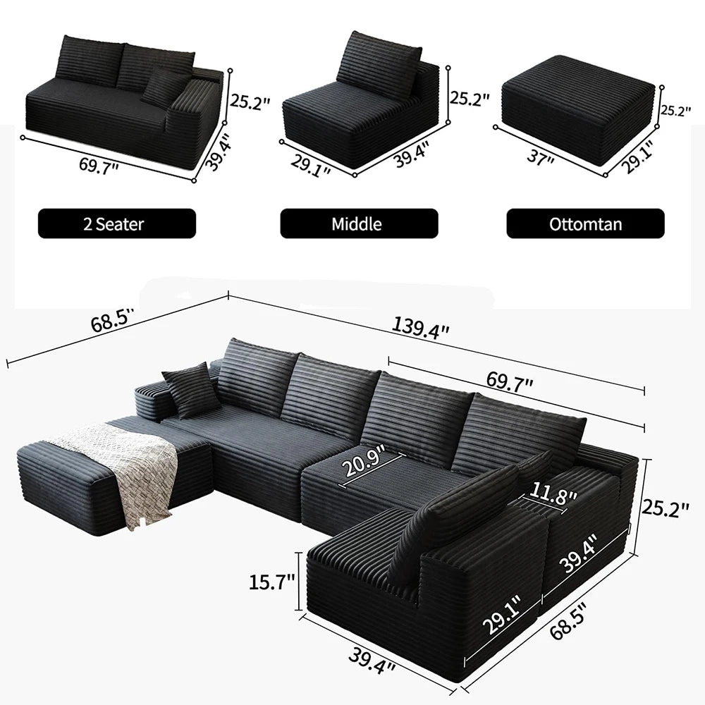 YQXHCN Cloud Style Modular Sectional Sofa With Corduroy Memory Foam