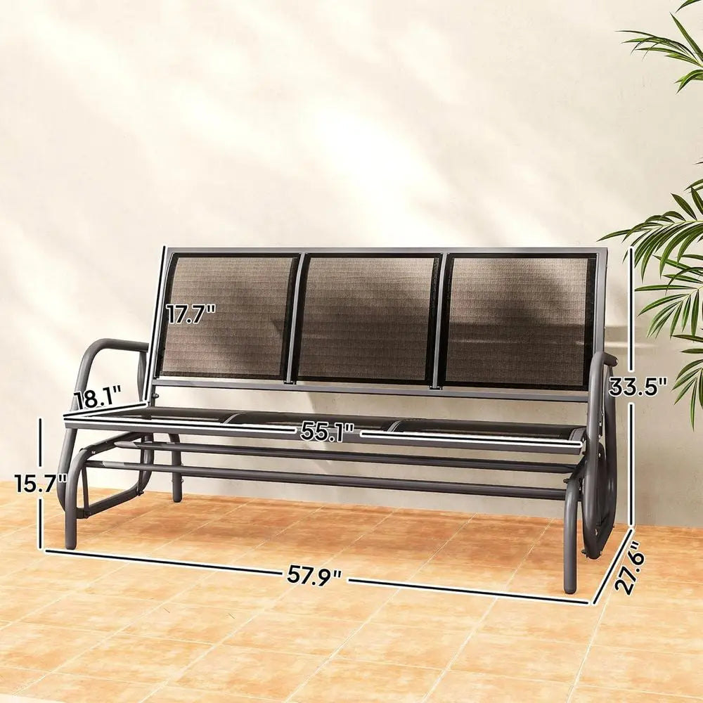 Outdoor Porch Glider Swing With Mesh Fabric And Metal Frame