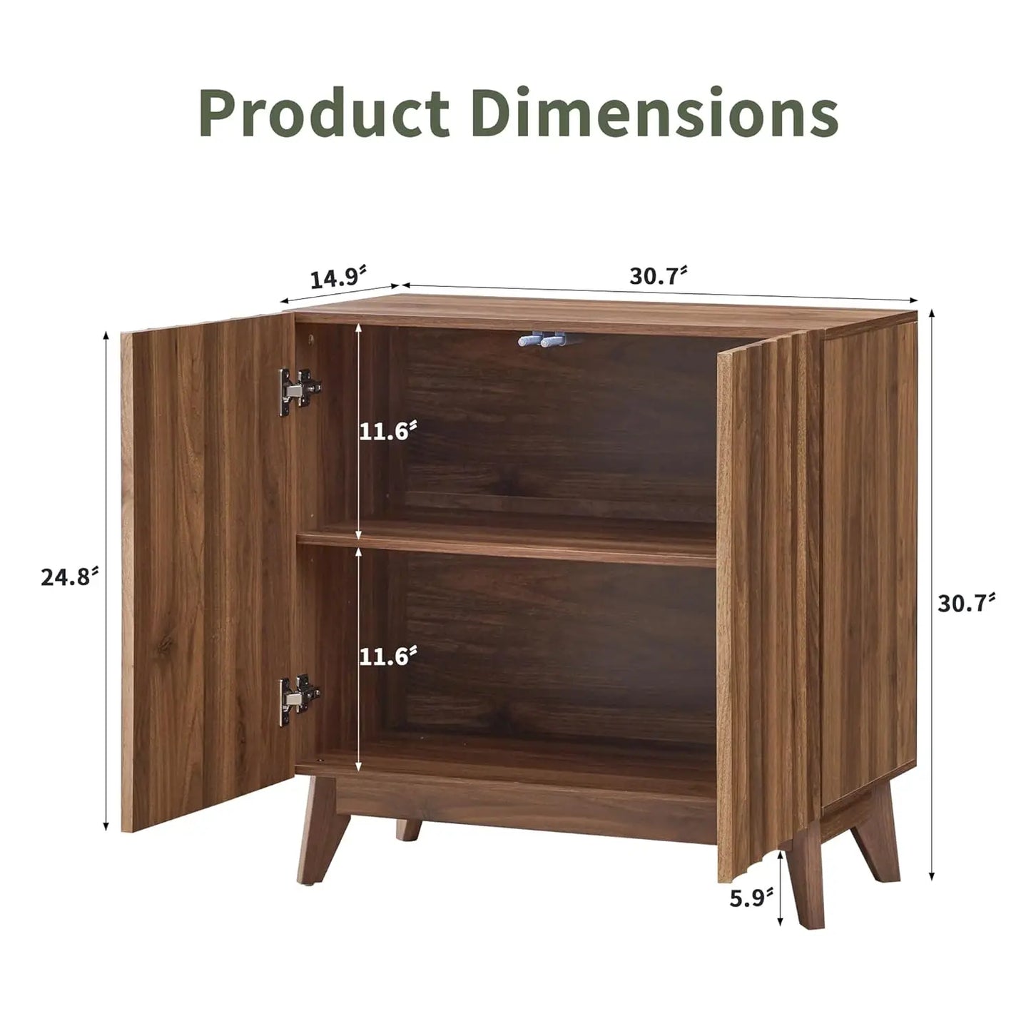 Fluted Mid Century Sideboard Buffet Cabinet With Adjustable Shelves