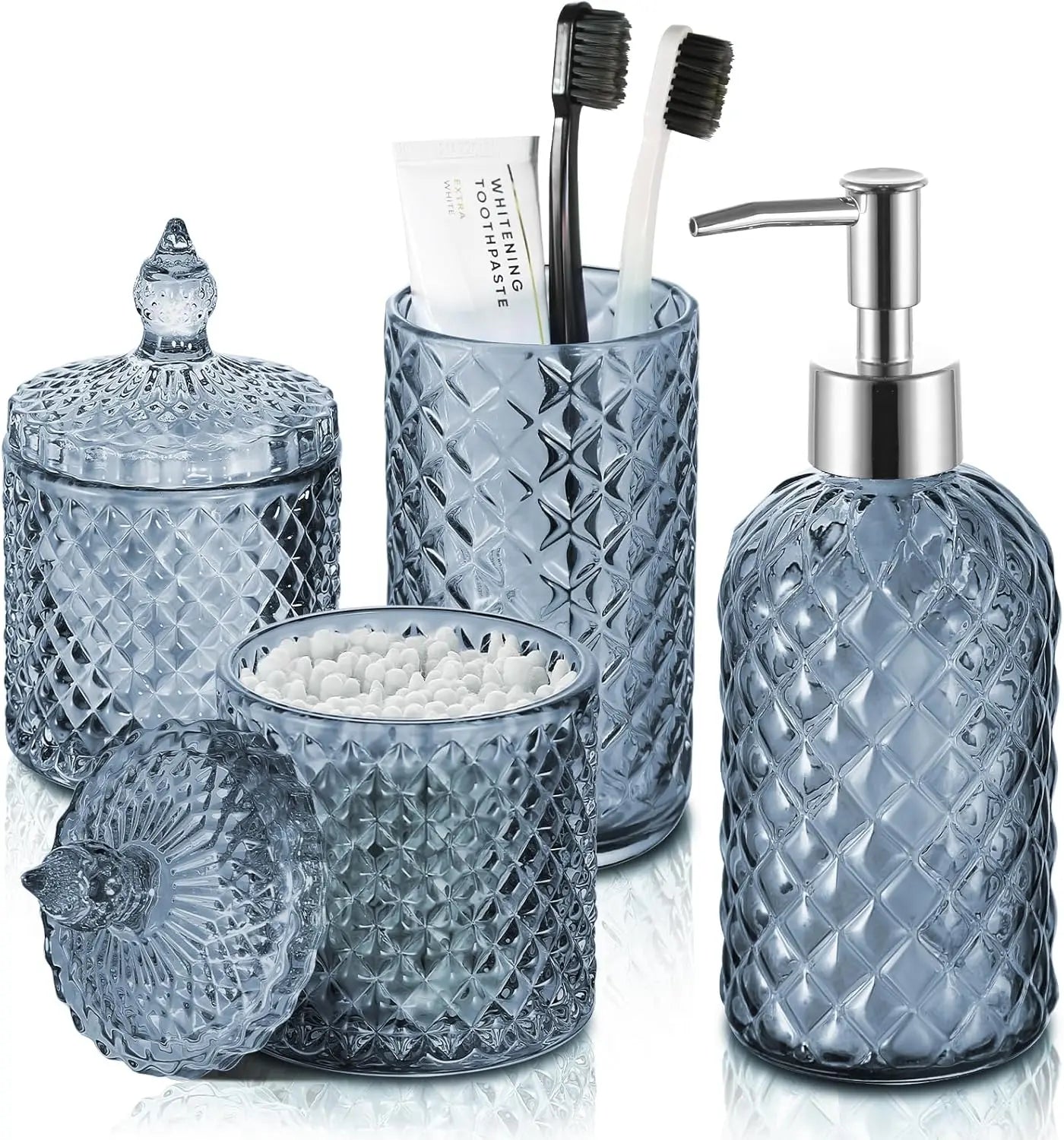 Pattern Bathroom Accessory Set Soap Dispenser Toothbrush Holder Q Tip Jar