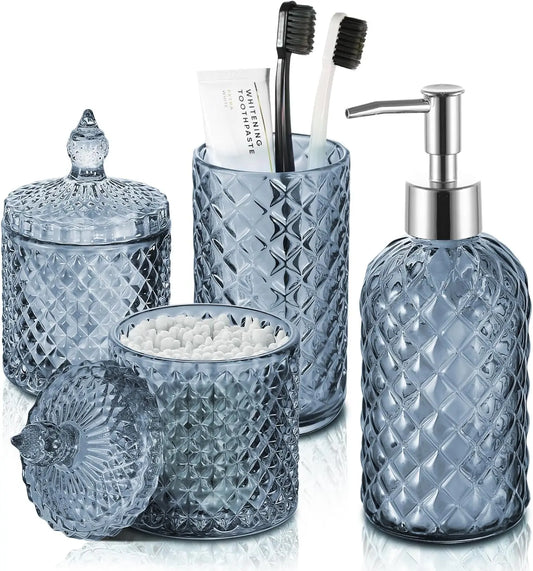 Pattern Bathroom Accessory Set Soap Dispenser Toothbrush Holder Q Tip Jar