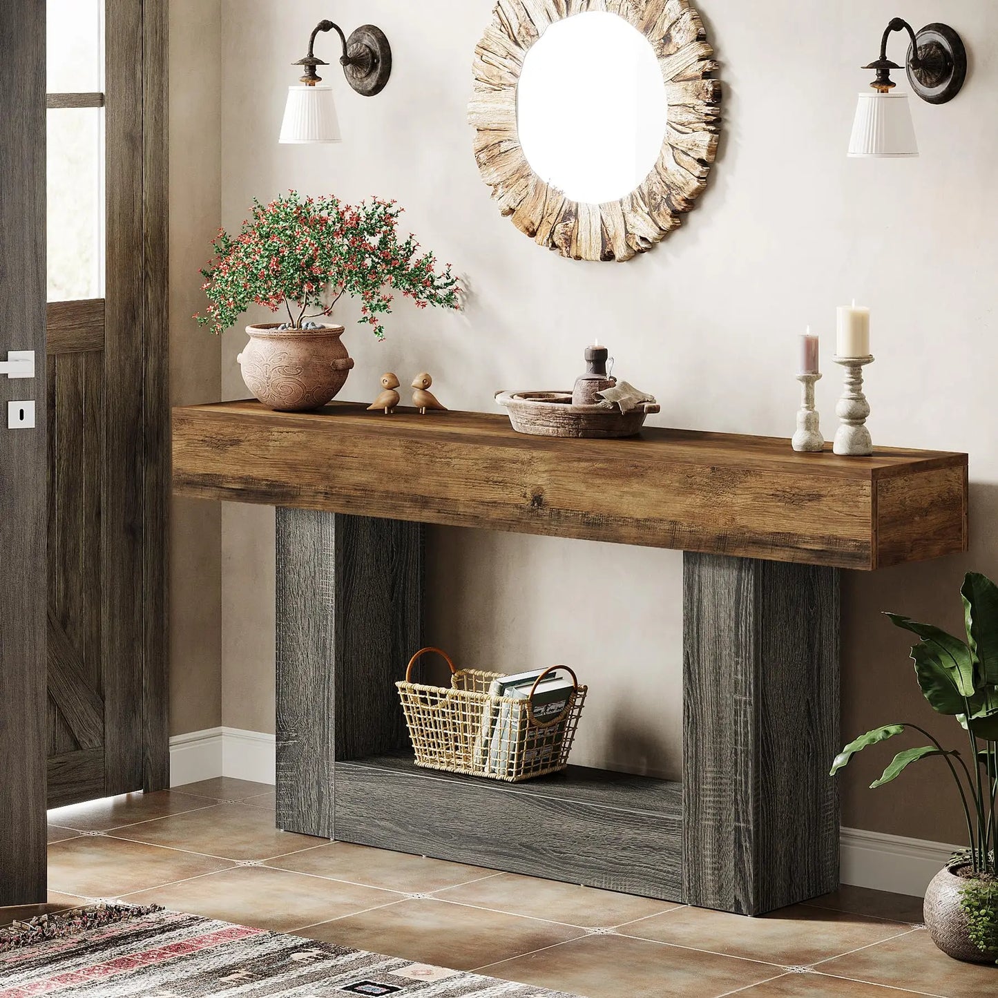 Tribesigns Farmhouse Console Table Two Tier Entryway