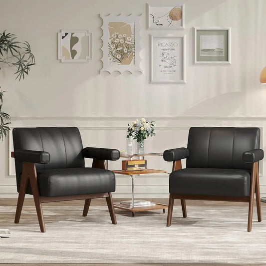 Leather Reading Accent Chairs Set 2 For Living Room