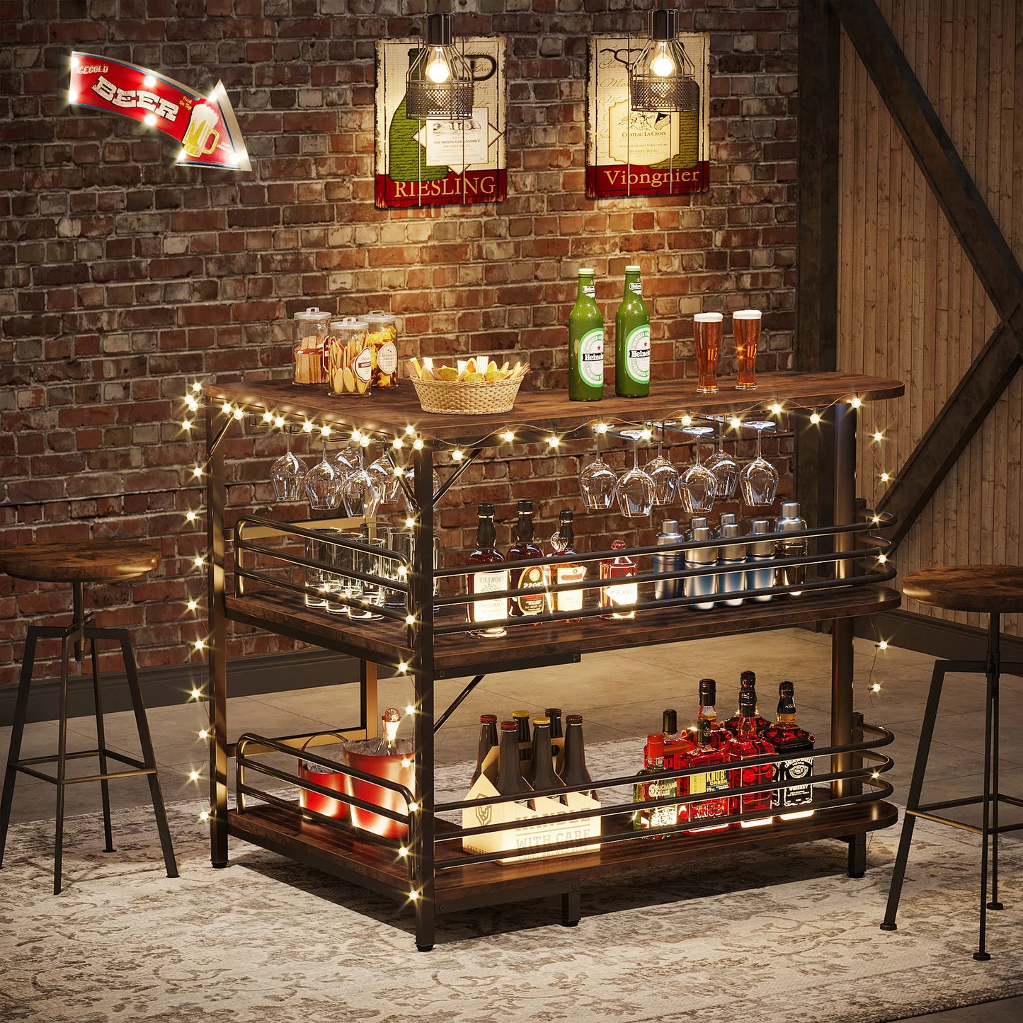 Tribesigns L Shaped Home Bar Unit With Storage Shelves