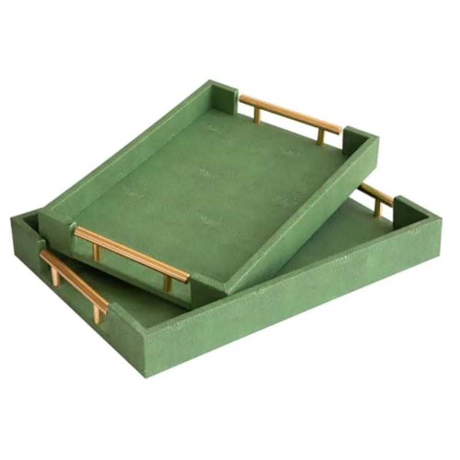 Decorative Leather Tray Set With Gold Handle For Ottoman Table