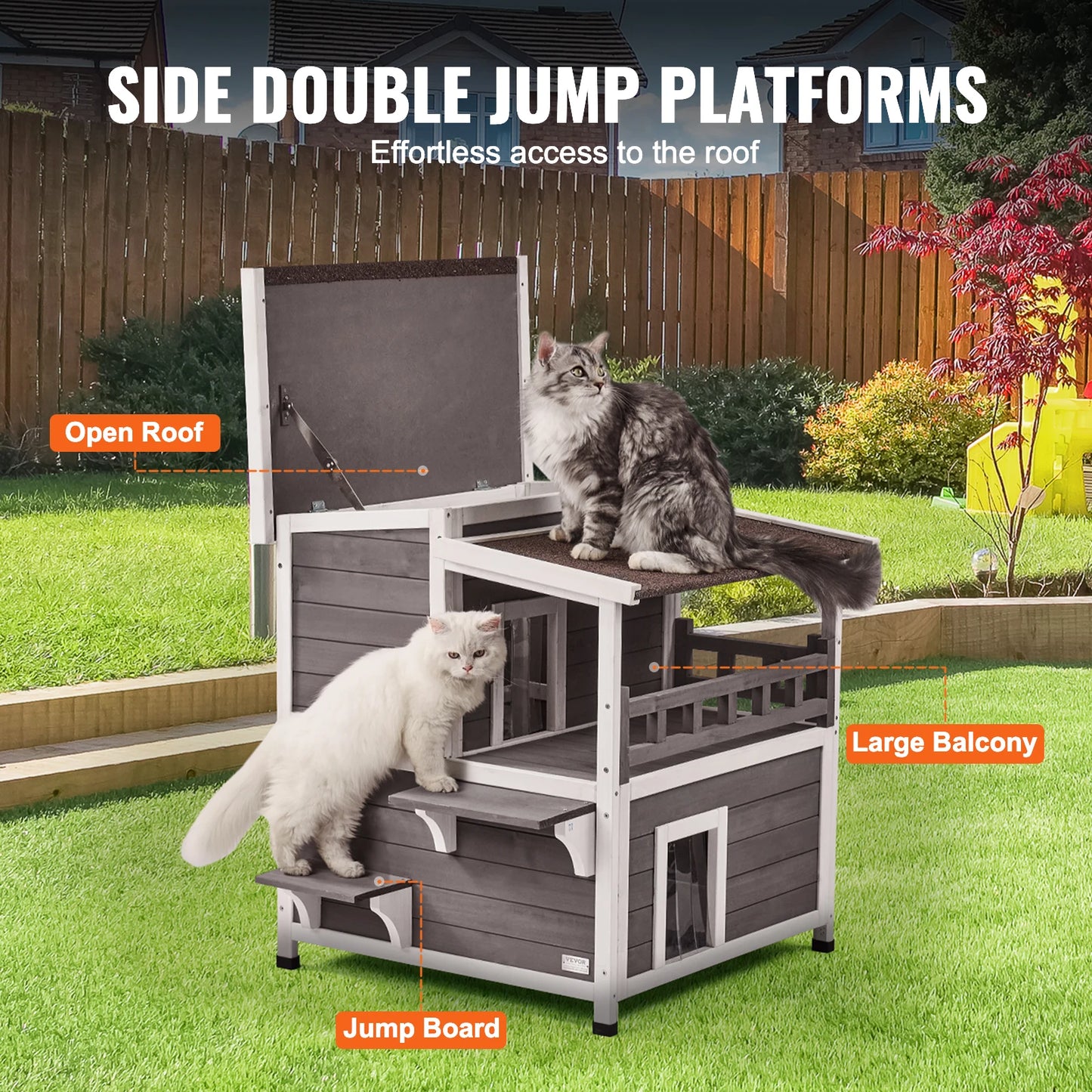 SucceBuy Outdoor Cat House Weatherproof Double Story Wooden Shelter