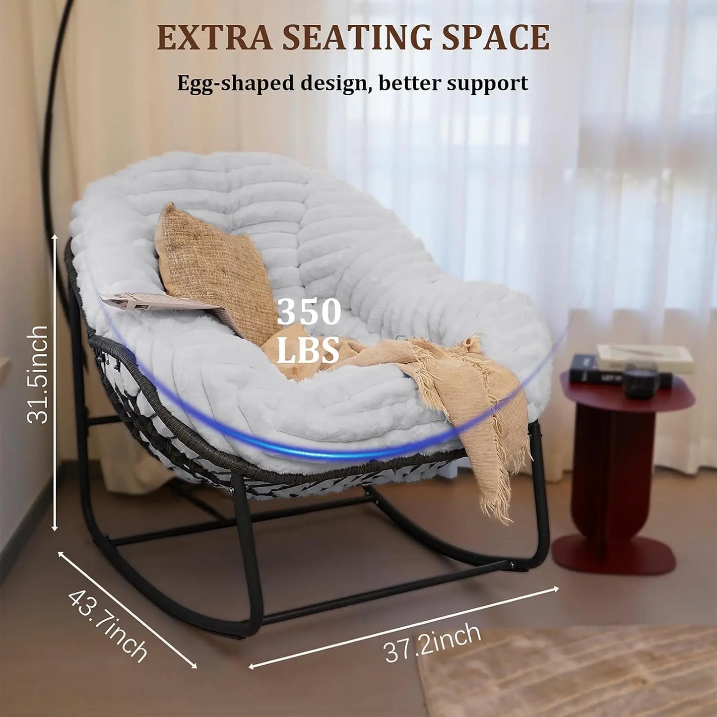 Outdoor Rocking Chair With Padded Cushion And Wicker Frame
