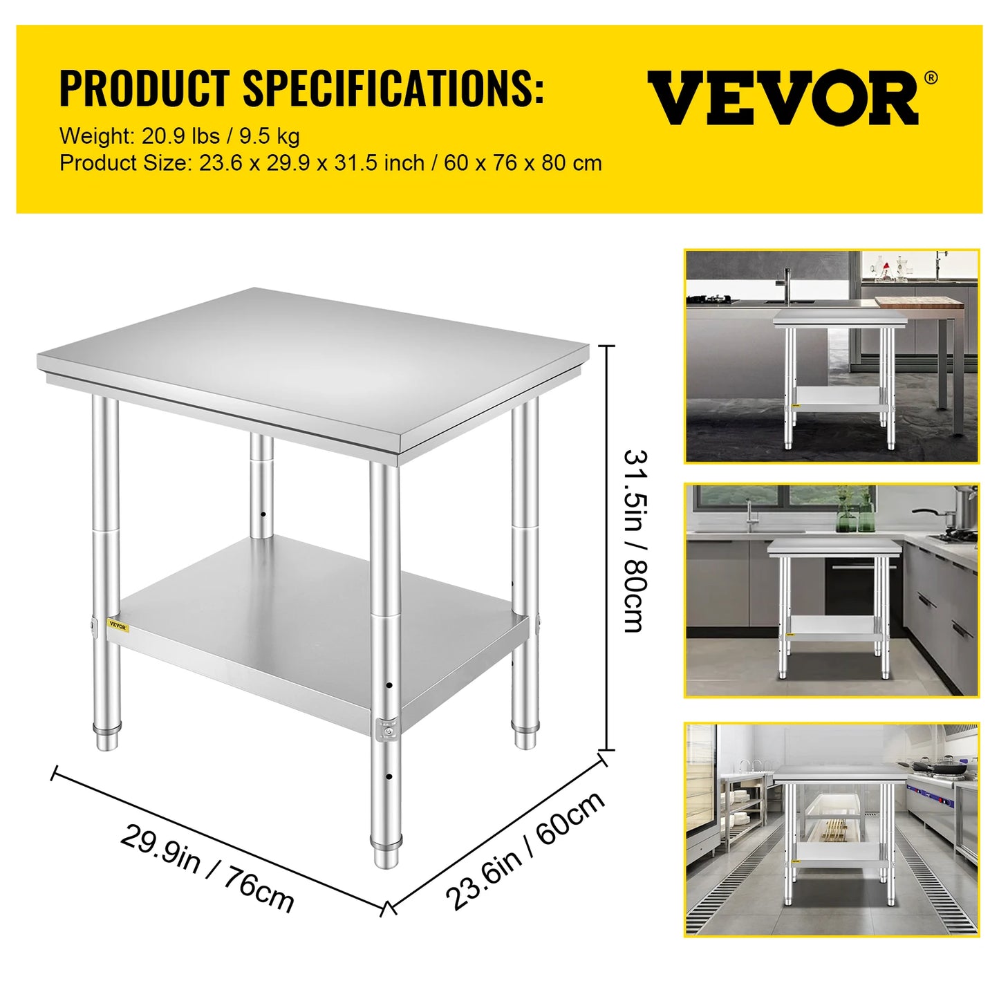 Hygienic Stainless Steel Work Table With Undershelf
