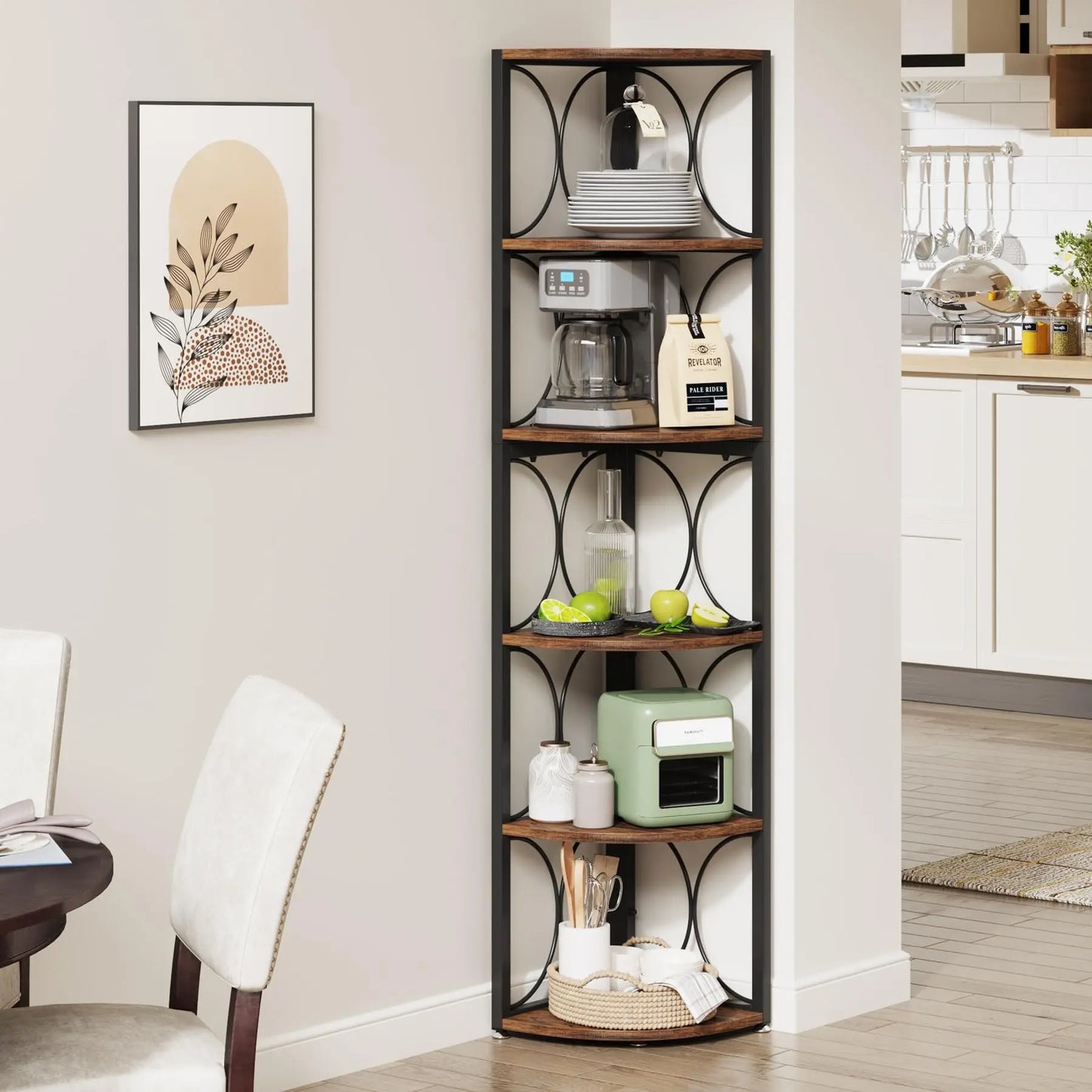 Tribesigns Six Shelf Corner Bookcase Rustic Storage