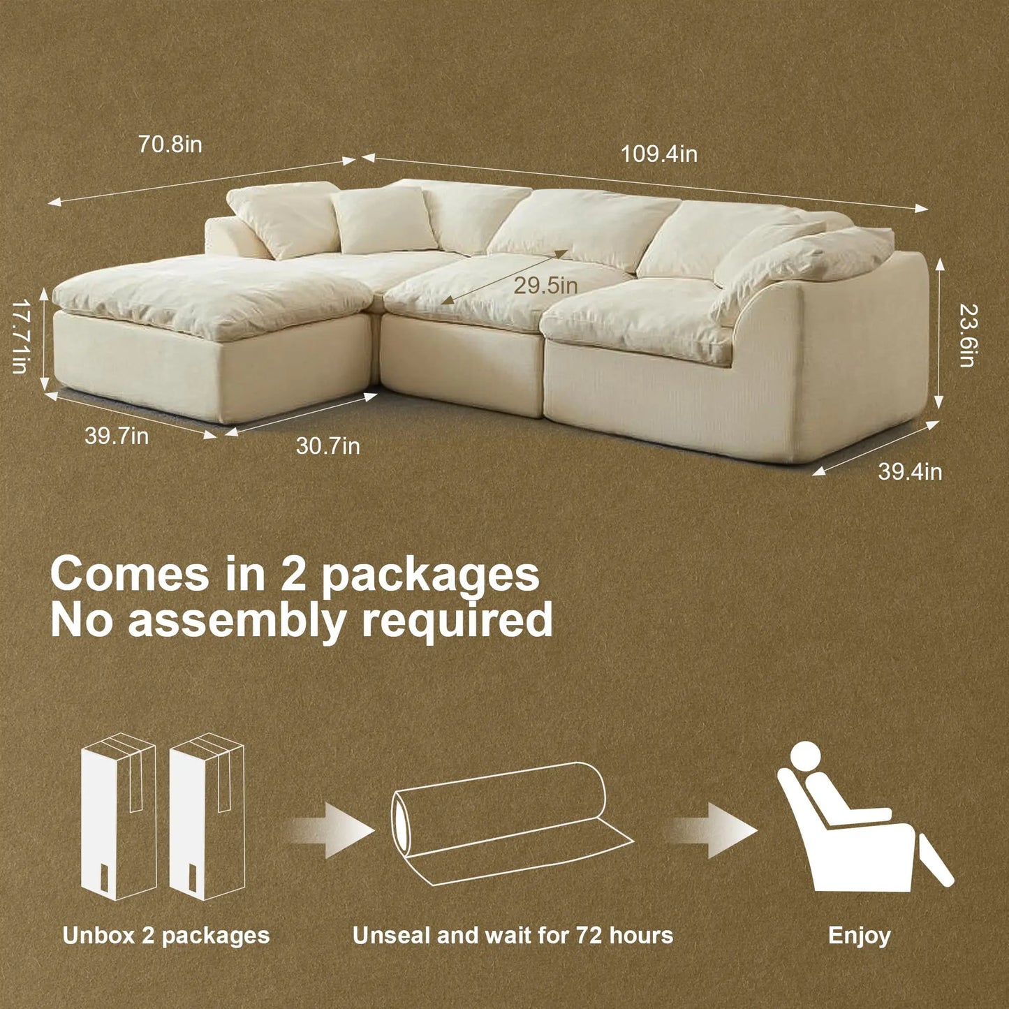 Yeflixvrau Modern Cloud L-Shaped Sectional Sofa With Ottoman