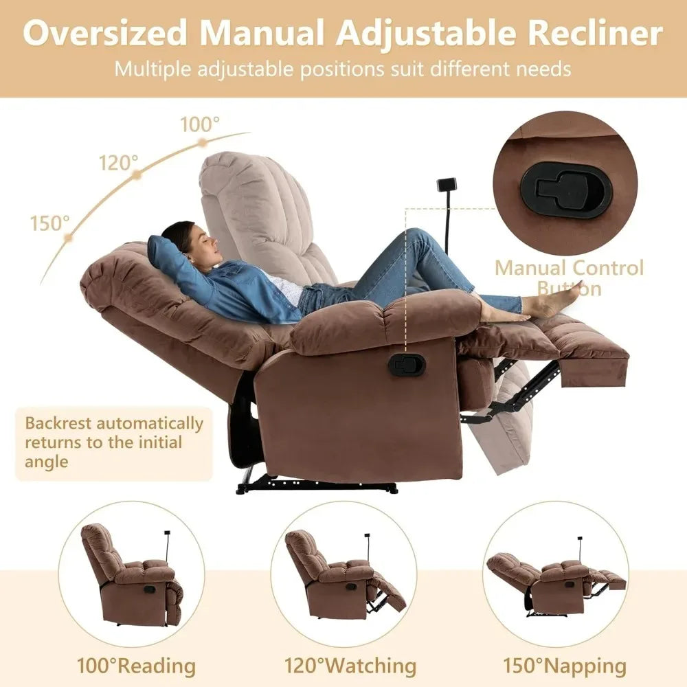 CHENGWEI Oversized Velvet Recliner Chair for Adults