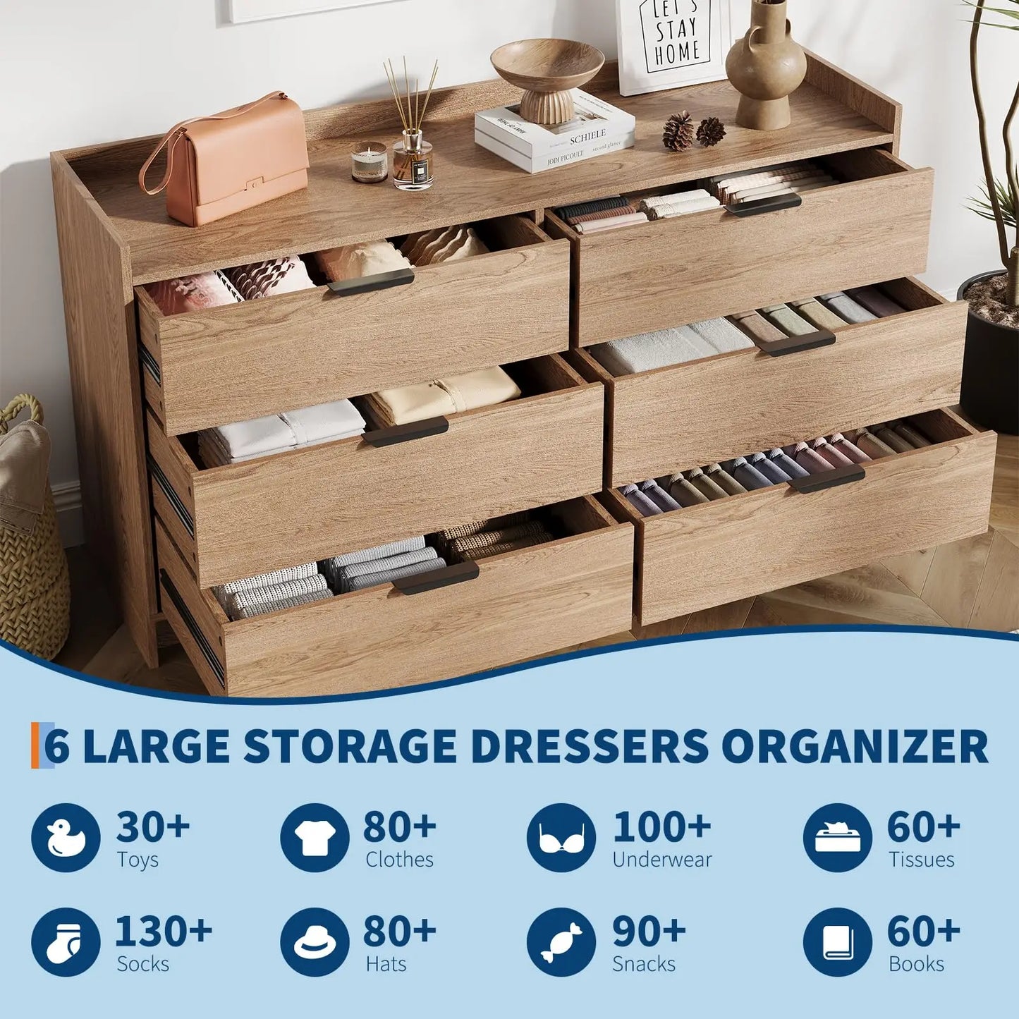 HiMISS Modern 6 Drawer Dresser And TV Stand Storage Cabinet