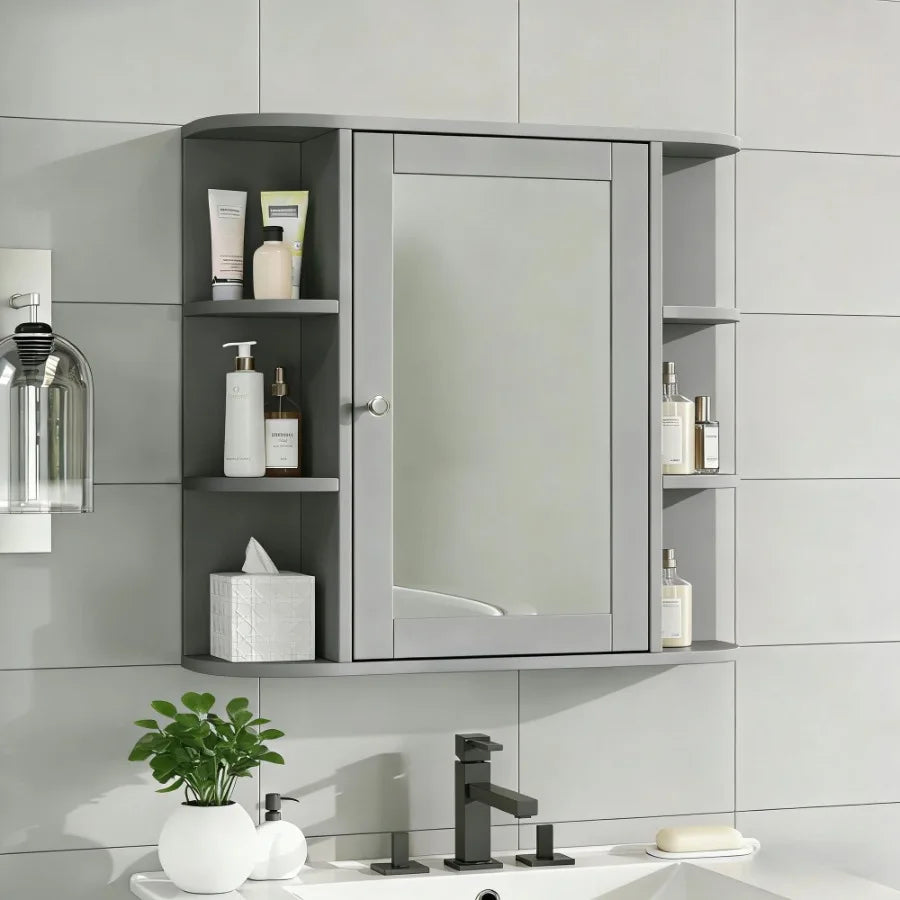 Bathroom Wall Storage Cabinet With Mirror And Adjustable Wood Shelf