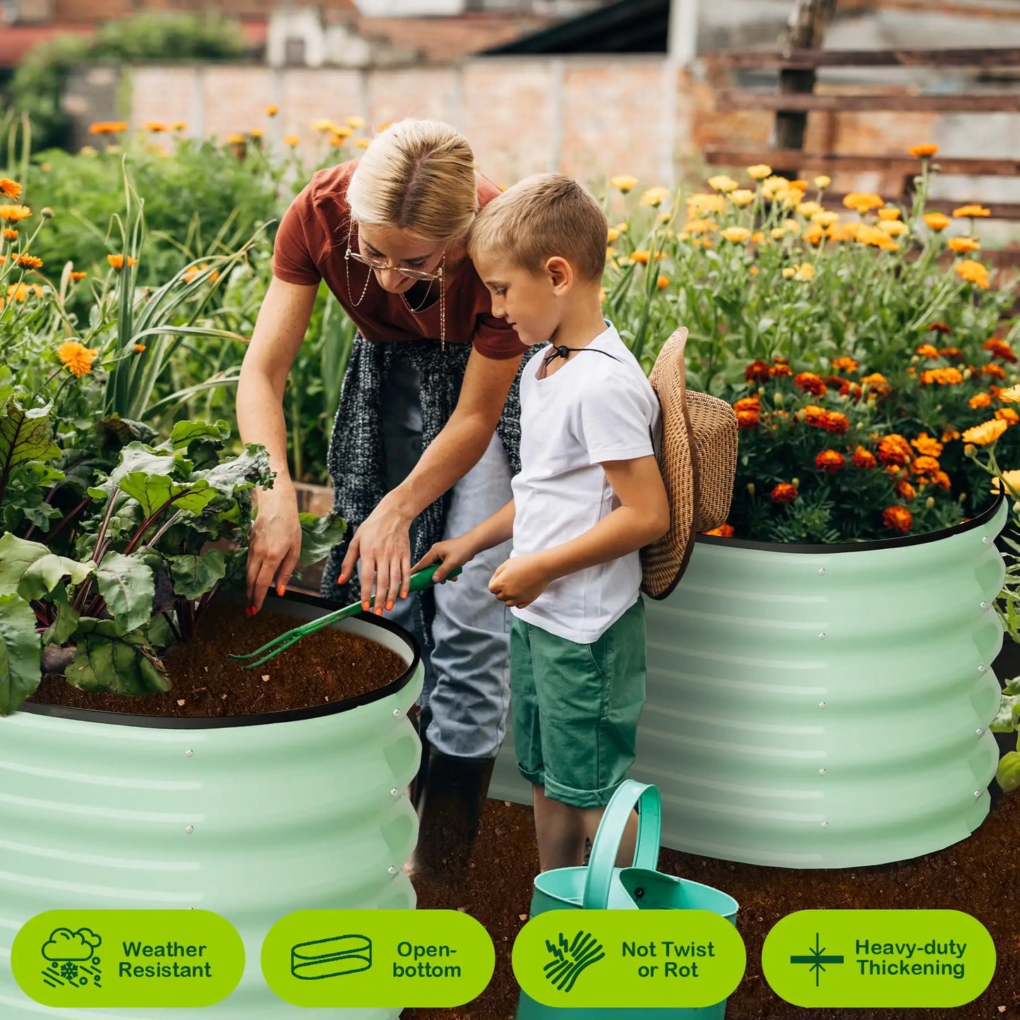 HiMISS Galvanized Steel Raised Garden Bed 2 Pack Open Base