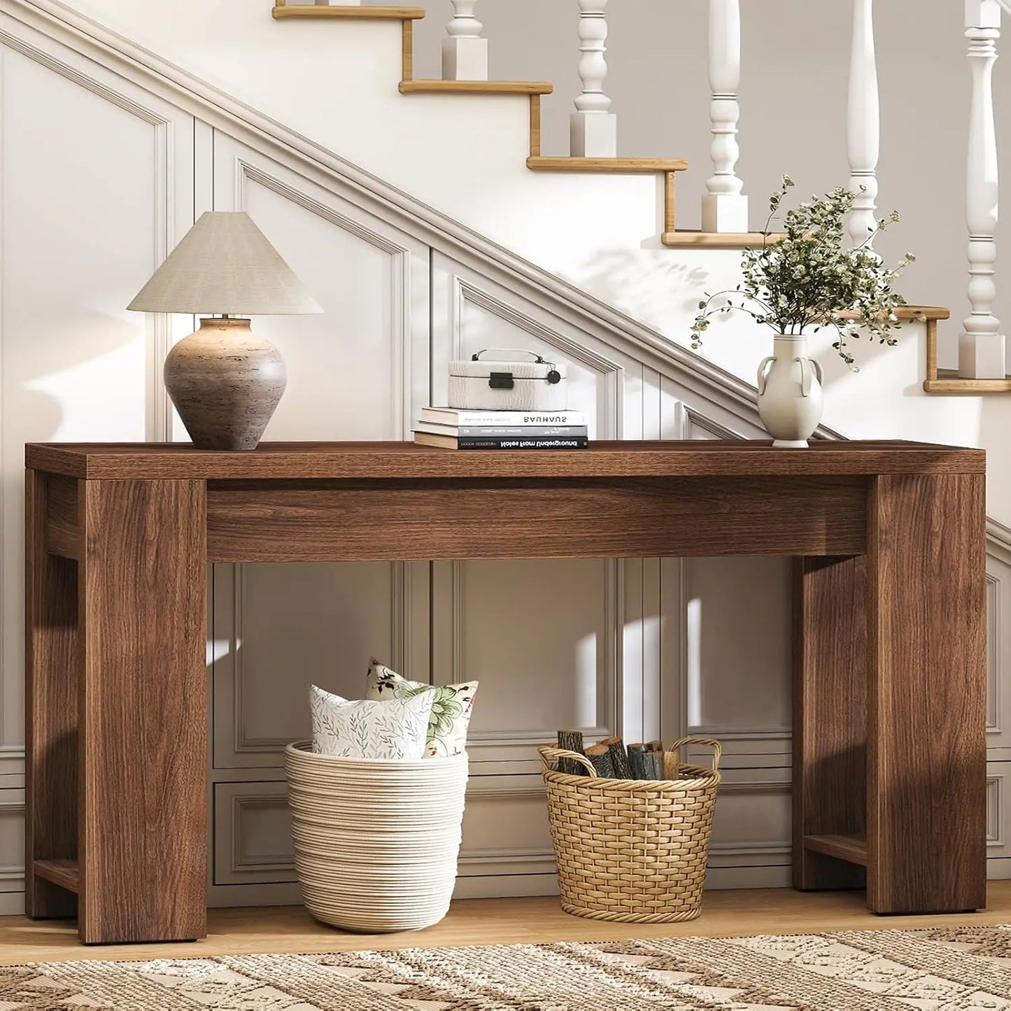 Wood Farmhouse Console Table For Entryway And Living Room