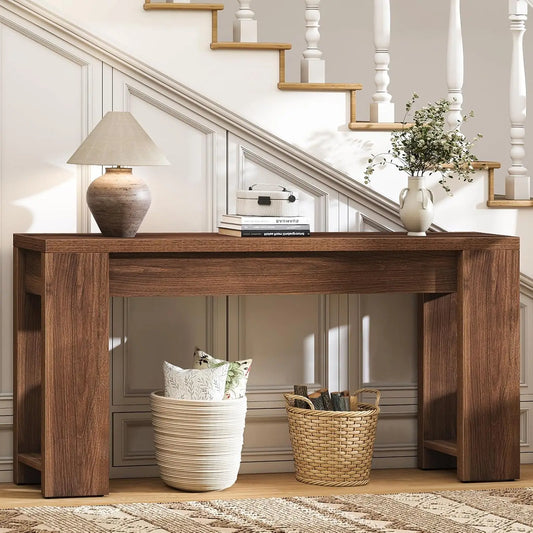 Wood Farmhouse Console Table For Entryway And Living Room