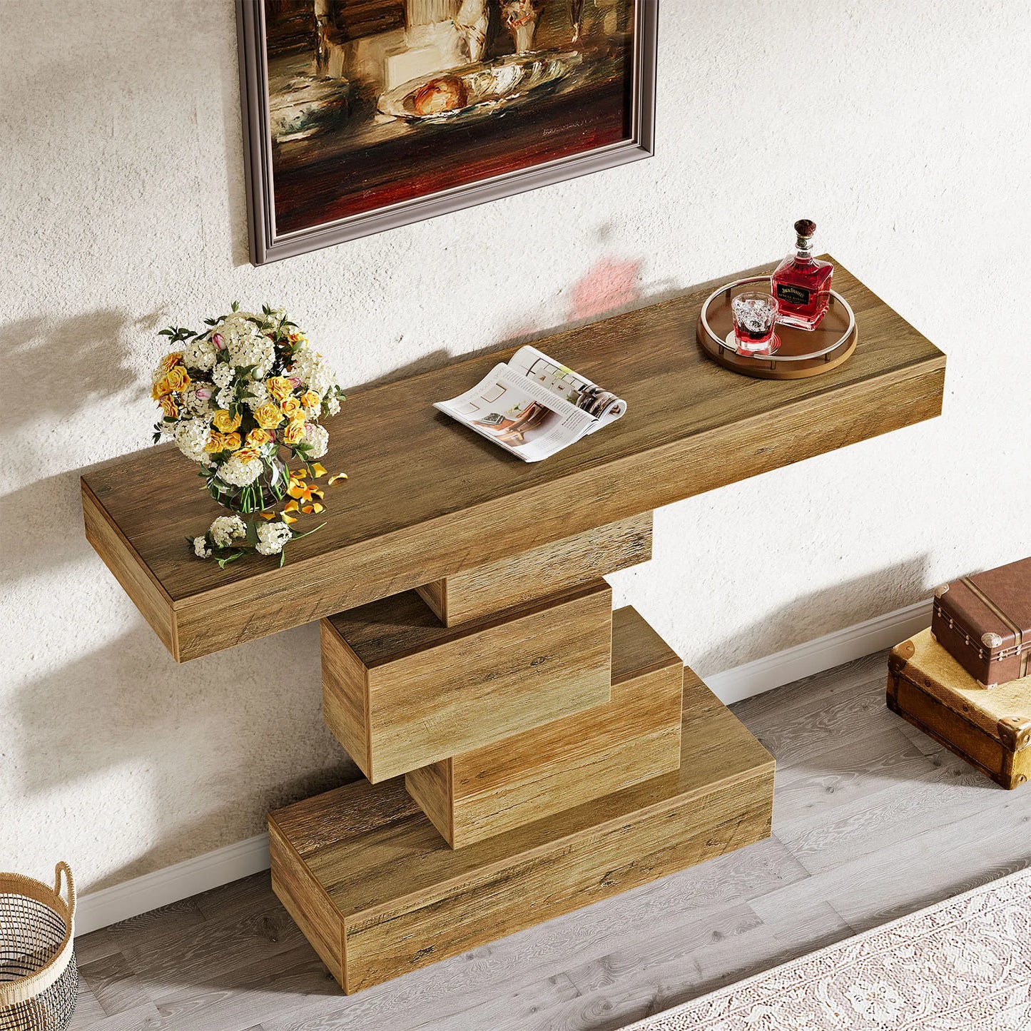 Tribesigns Farmhouse Console Table With Geometric Base Industrial