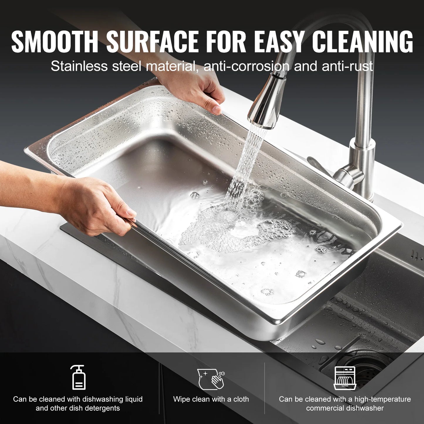 SucceBuy 4 Pack Stainless Steel Steam Table Pans With Lids