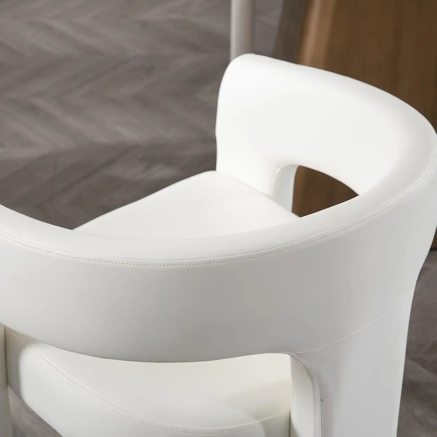 Barrel Dining Chair Upholstered Faux Leather Armchair For Living Room