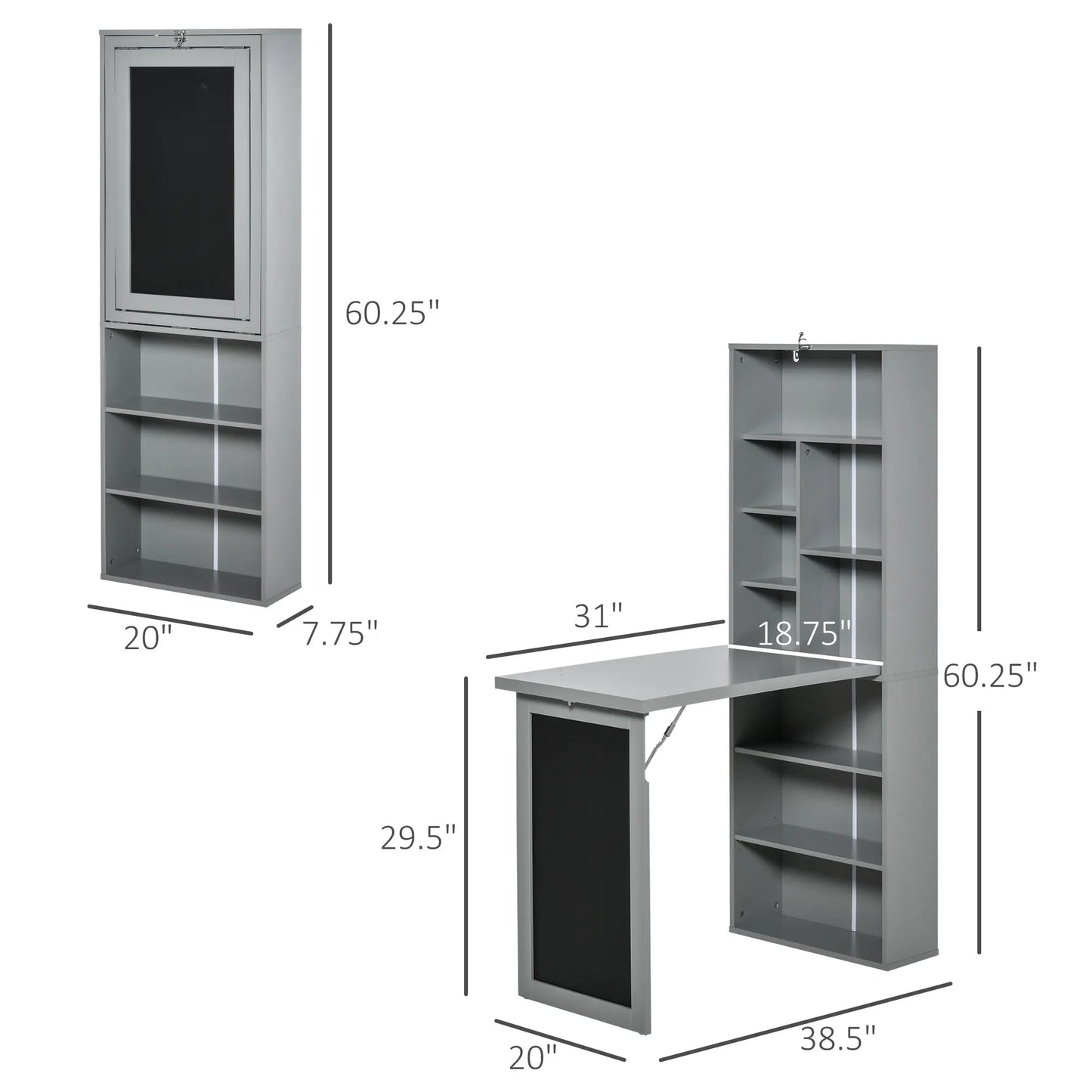 HOMCOM Fold-Out Convertible Wall Desk With Blackboard And Shelf