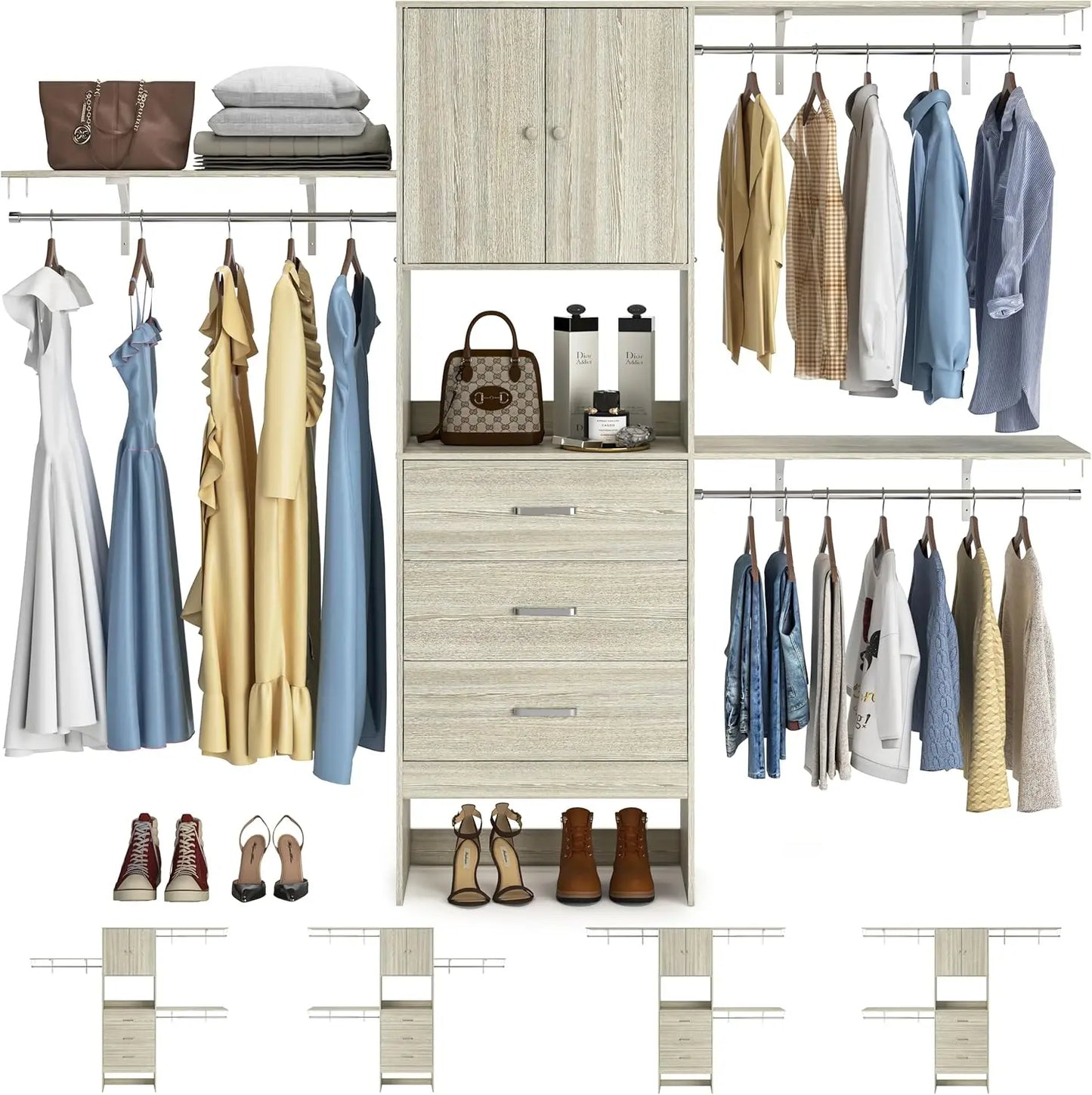 Aheaplus Walk In Closet System With Doors And Shelving Towers 3 Wood Drawers
