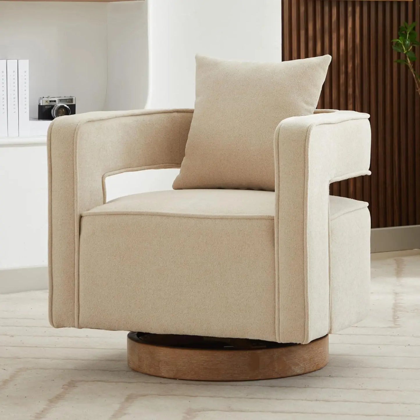 Upholstered Open Back Linen Barrel Chairs Set of 2 for Living Room