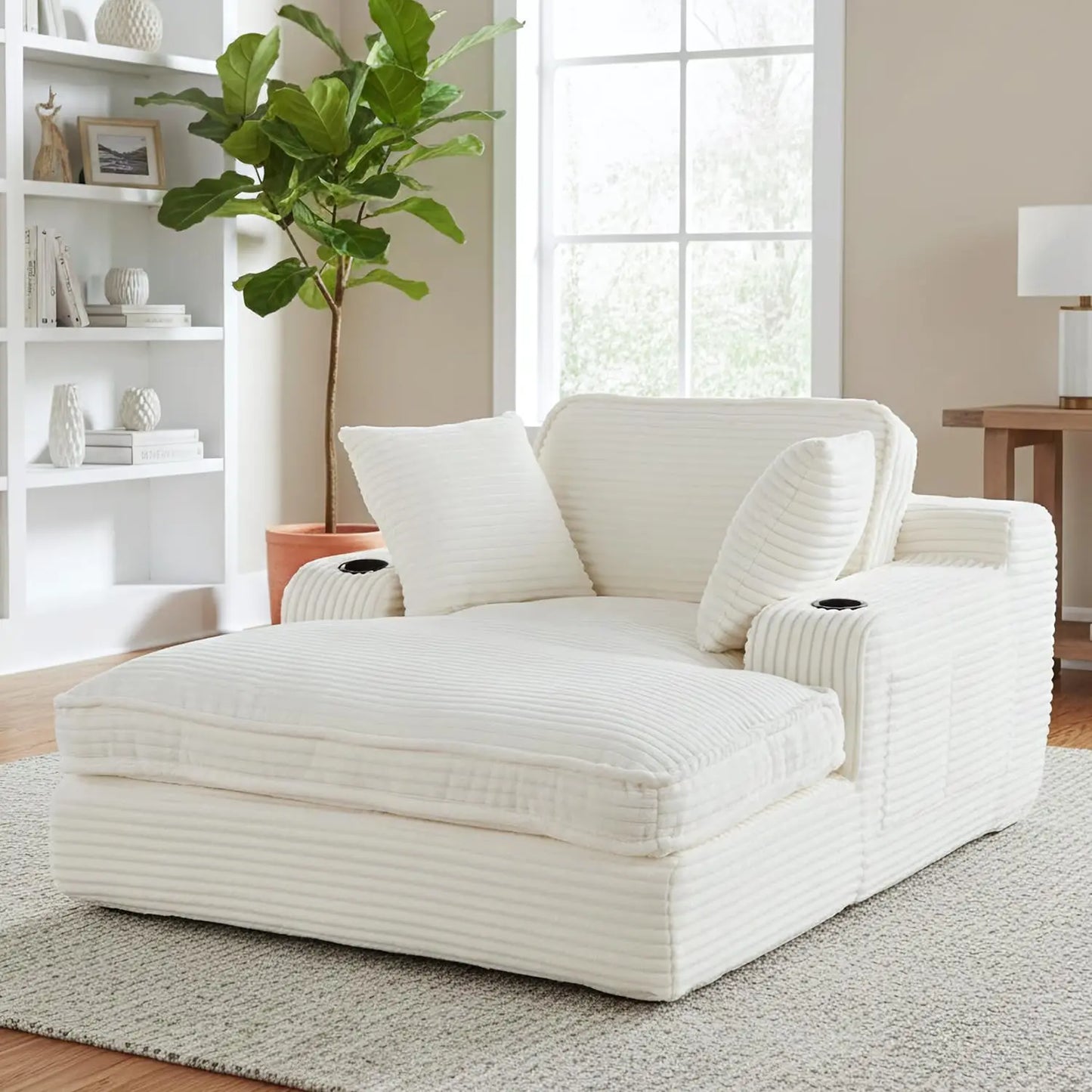 HUANZHUANG Chaise Lounge Chair With Pillows And Cup Holders
