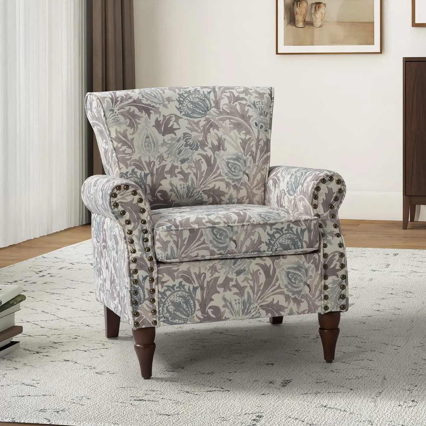 Wingback Accent Chair With Wood Legs And Nailhead Trim