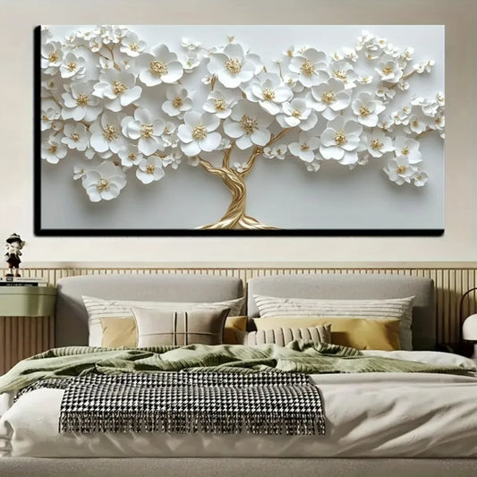 Nordic White Flower Oil Painting On Canvas Modern Wall Art