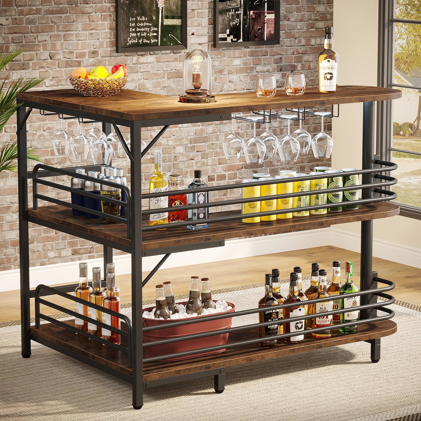 Tribesigns L Shaped Home Bar Unit With Storage Shelves