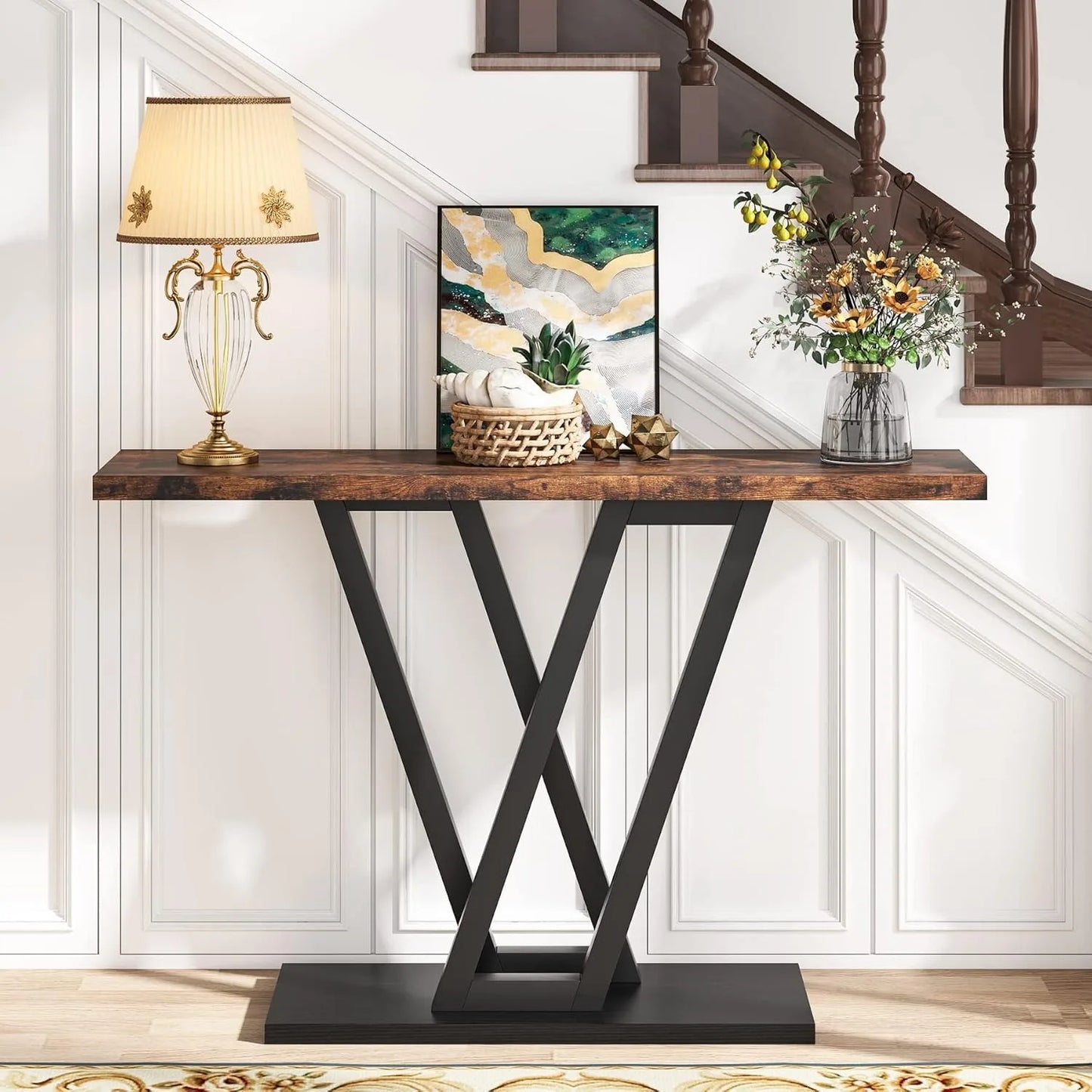LITTLE TREE Industrial Console Table Hallway Entryway Sofa Table