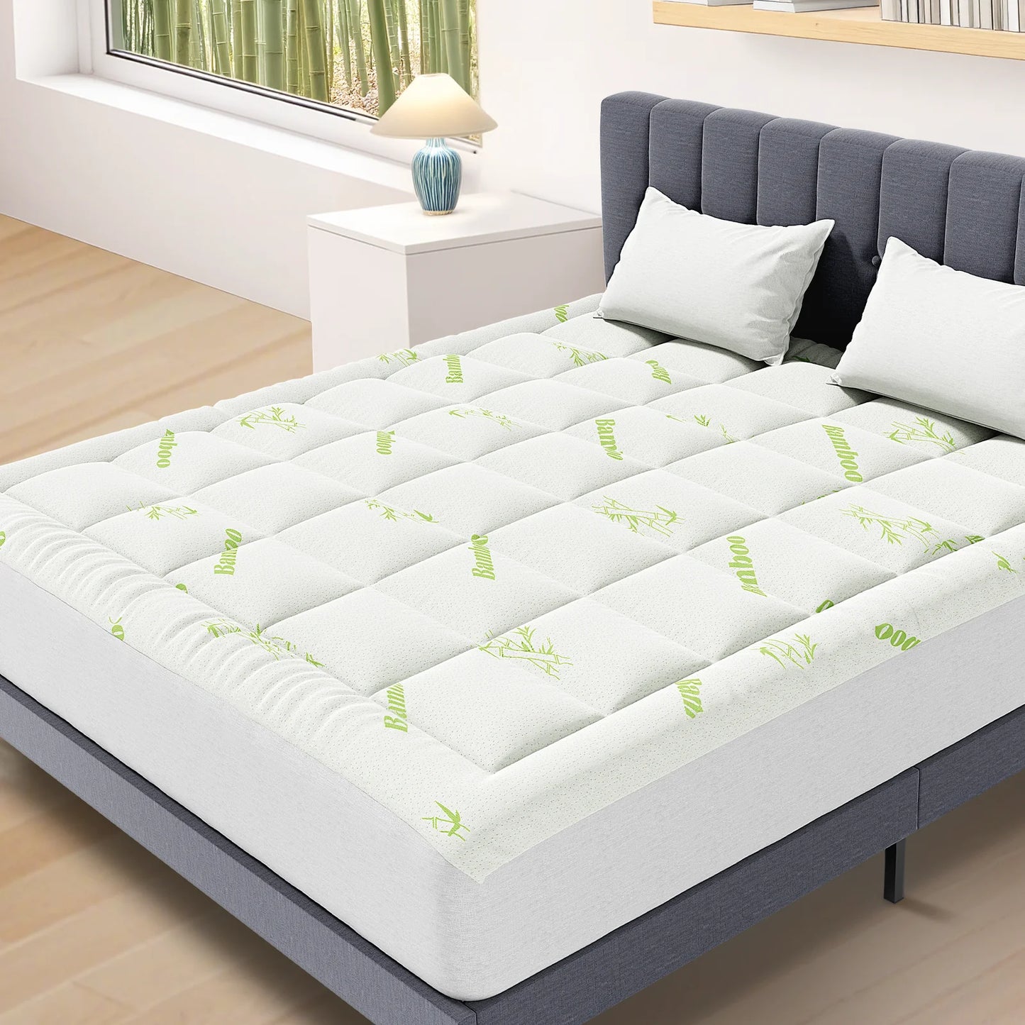 JHK Bamboo Fiber Mattress Topper With Deep Pockets Back Pain