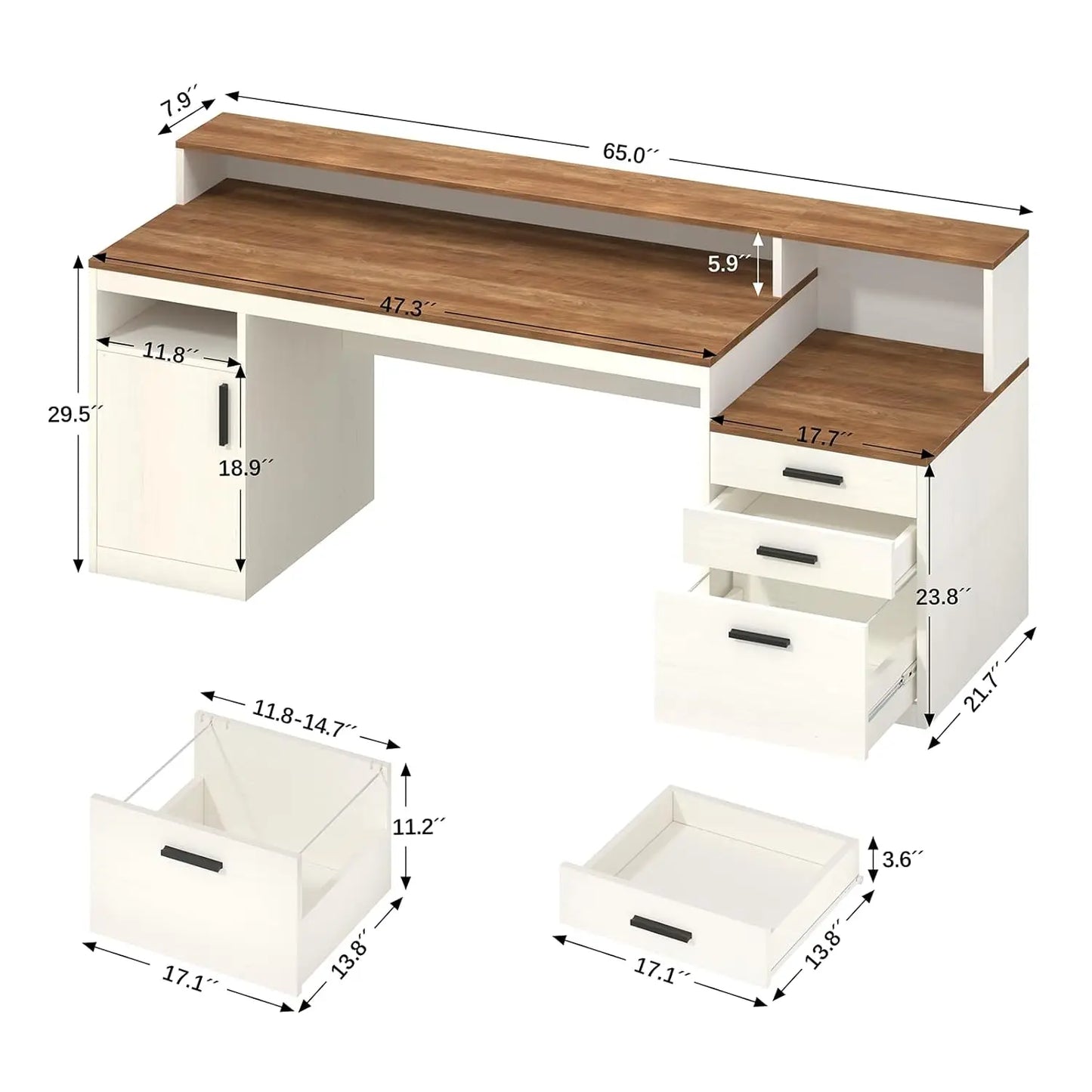 NONEDesk Executive Computer Desk With File Drawer And Cabinet